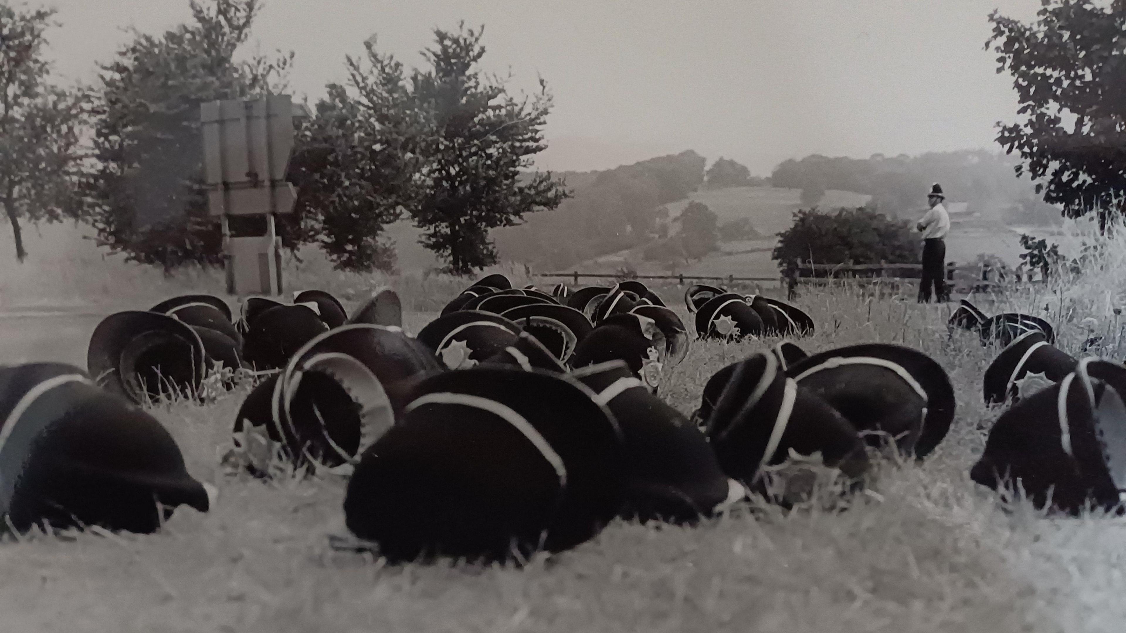 Police helmets after a confrontation