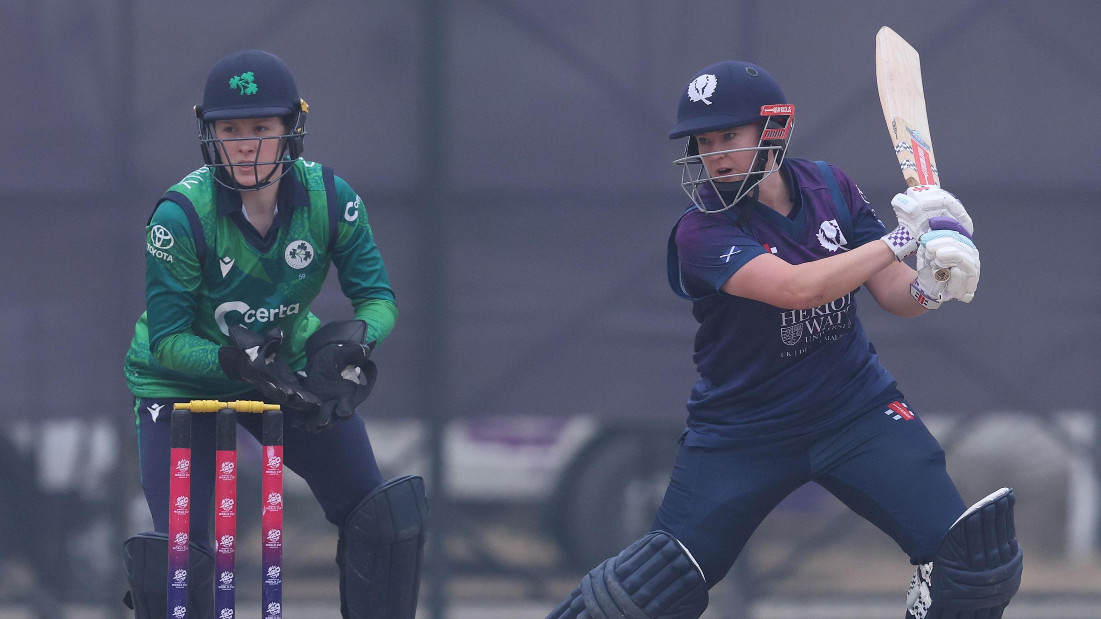 Kathryn Bryce hits a cut shot for Scotland against Ireland