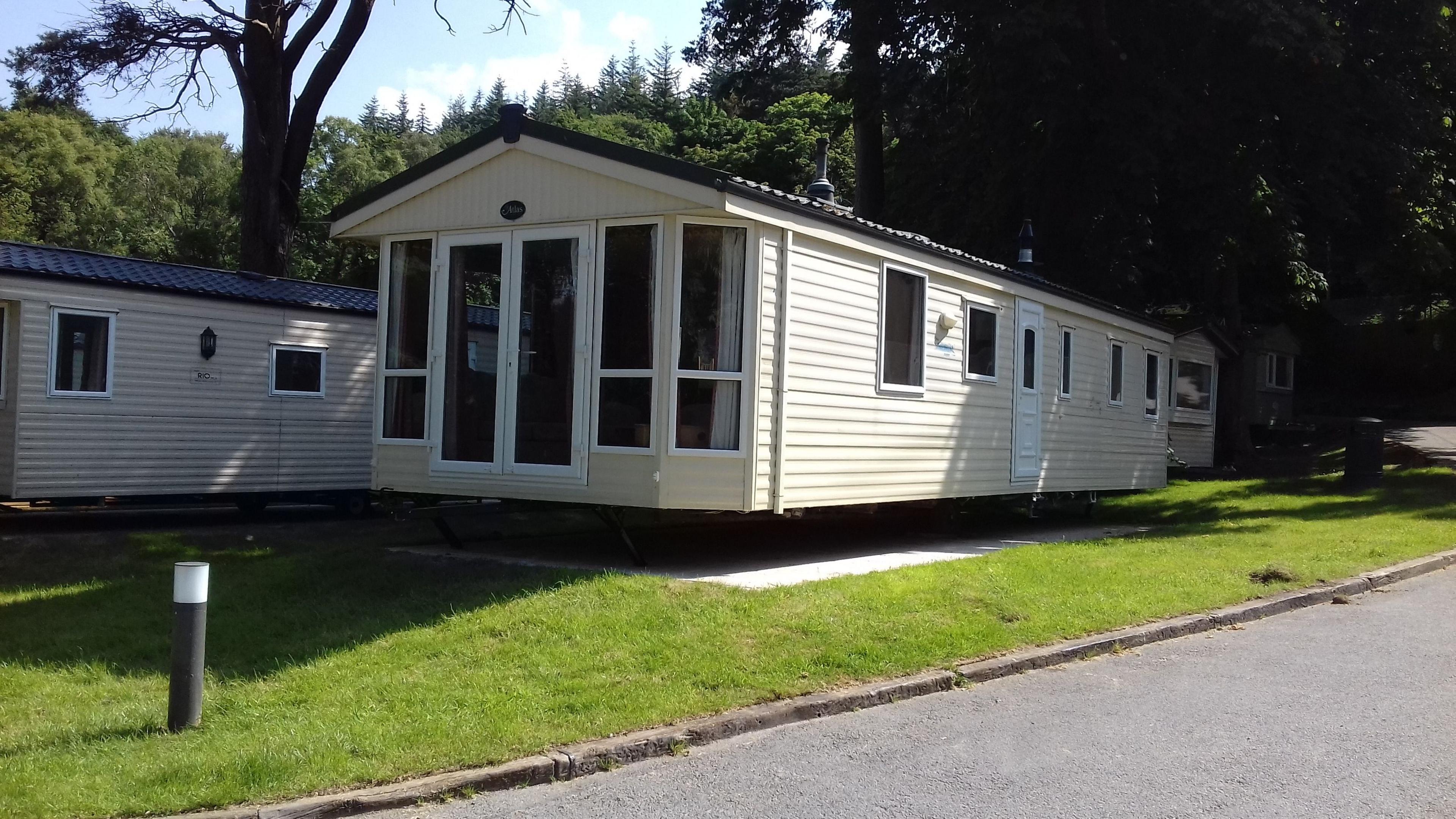 Exterior of Kelly Hughes' former caravan on a caravan park