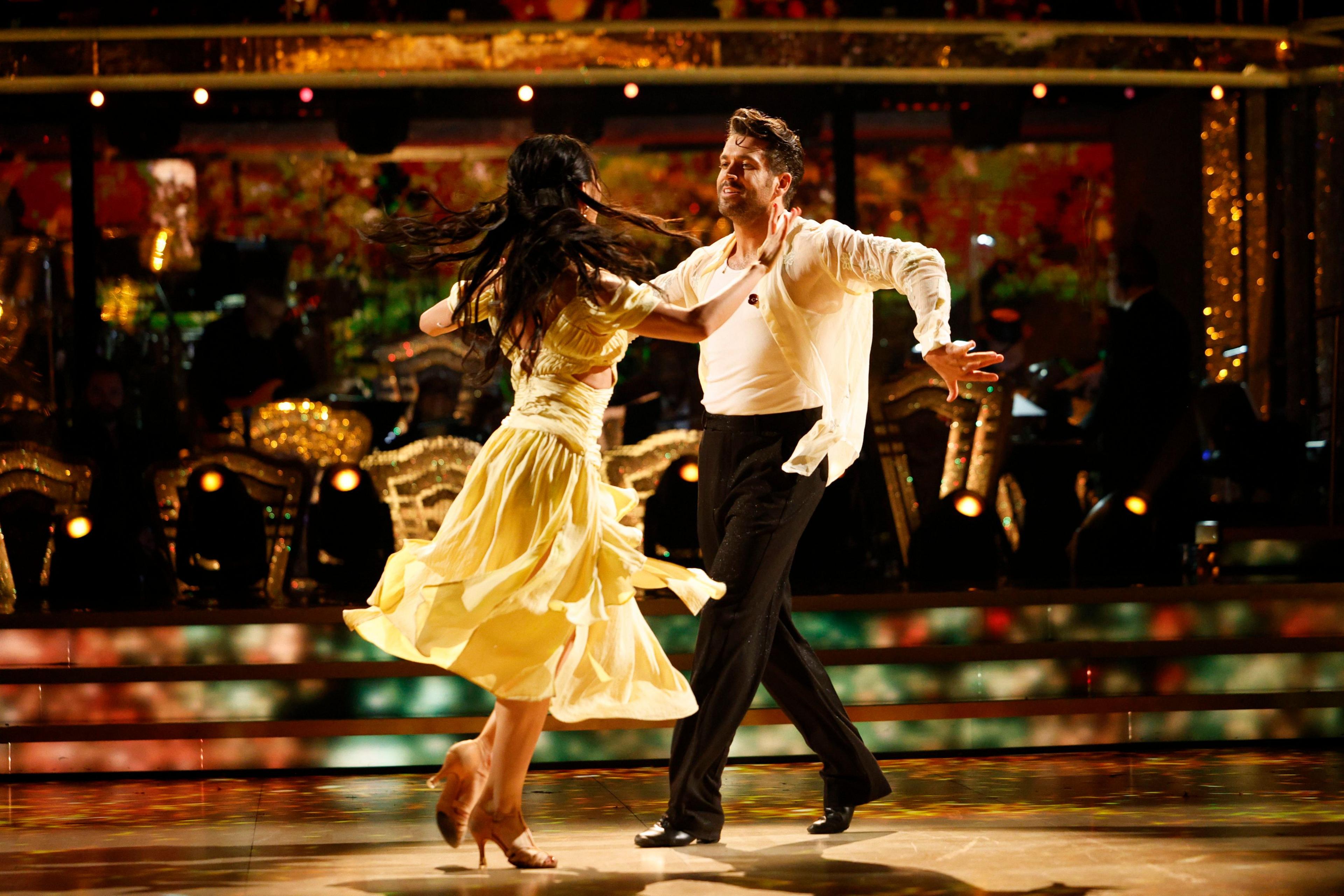 Shayne and Nancy dancing in the Strictly studio.