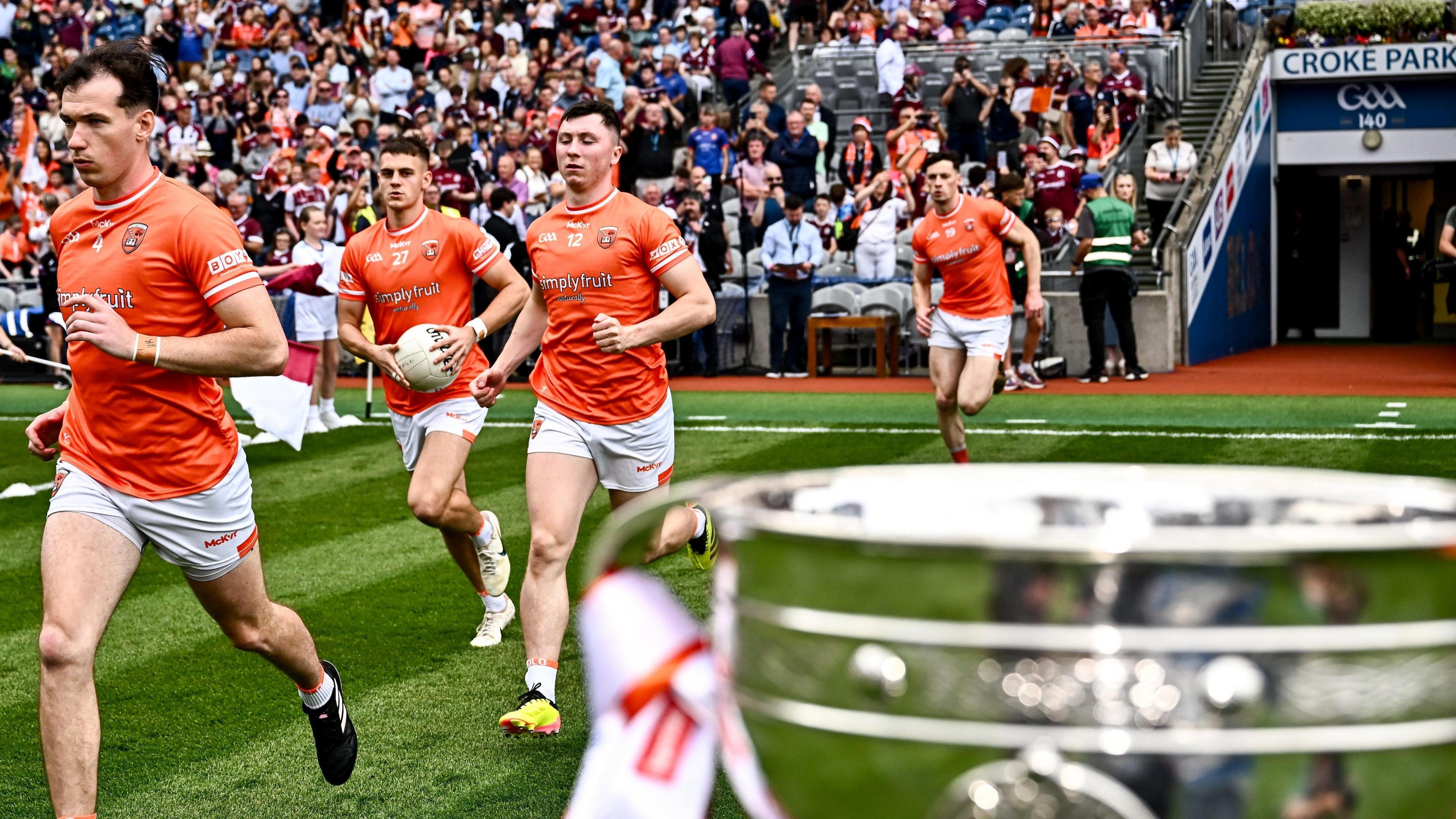 Armagh players run out on to Croke Park before the 2024 All-Ireland final against Galway