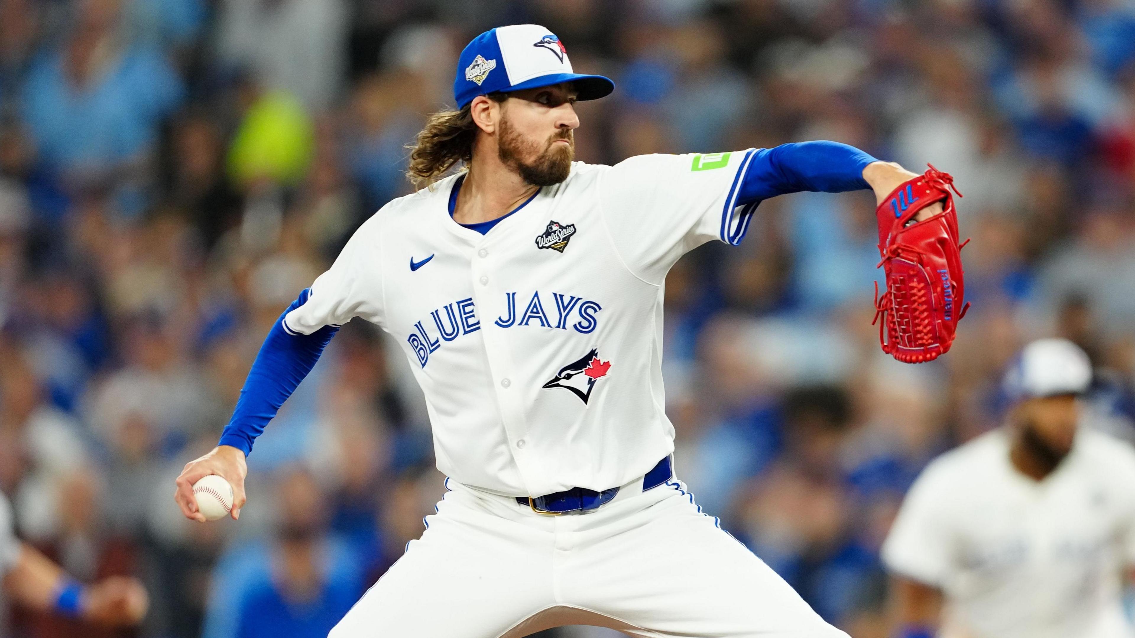 Toronto Blue Jays pitcher Kevin Gausman prepares to throw a pitch