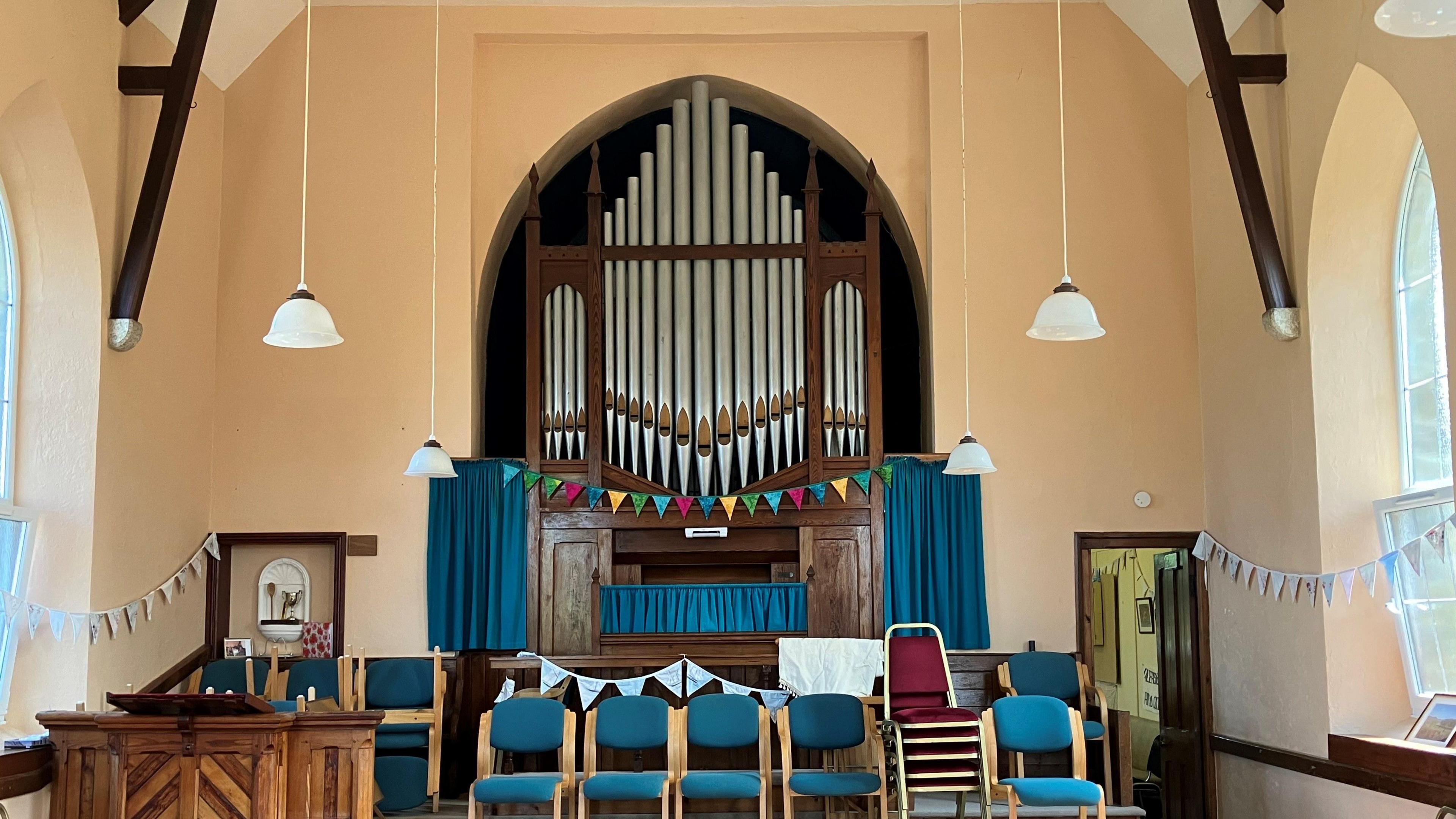 The organ sits centre stage in the church 