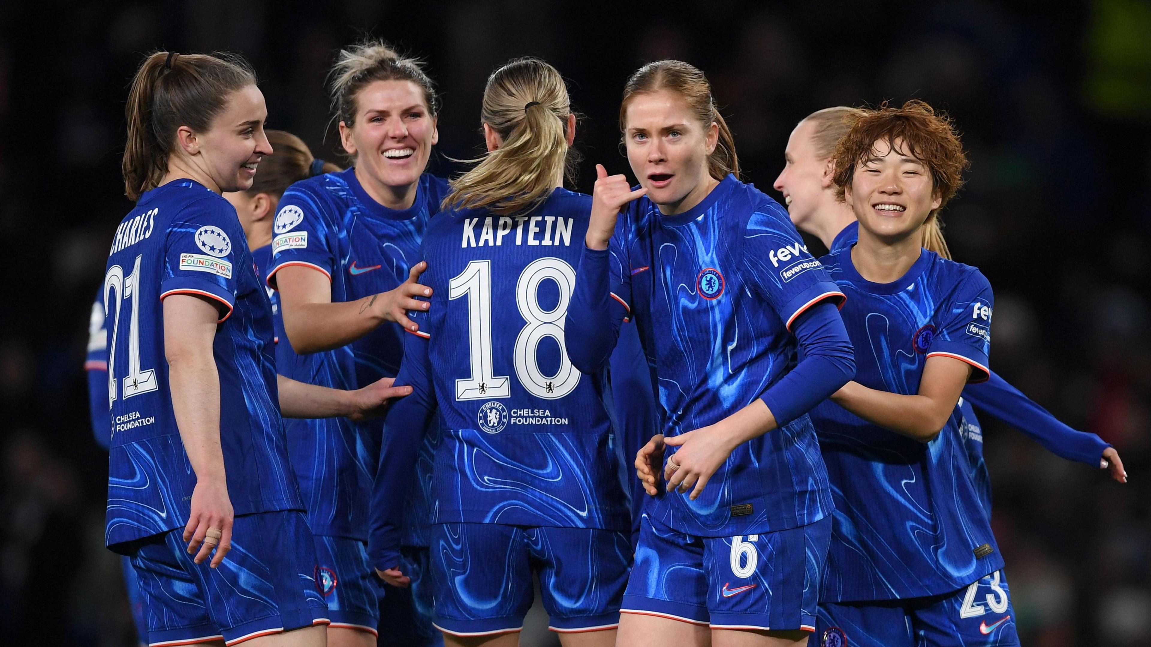 Chelsea women celebrate scoring