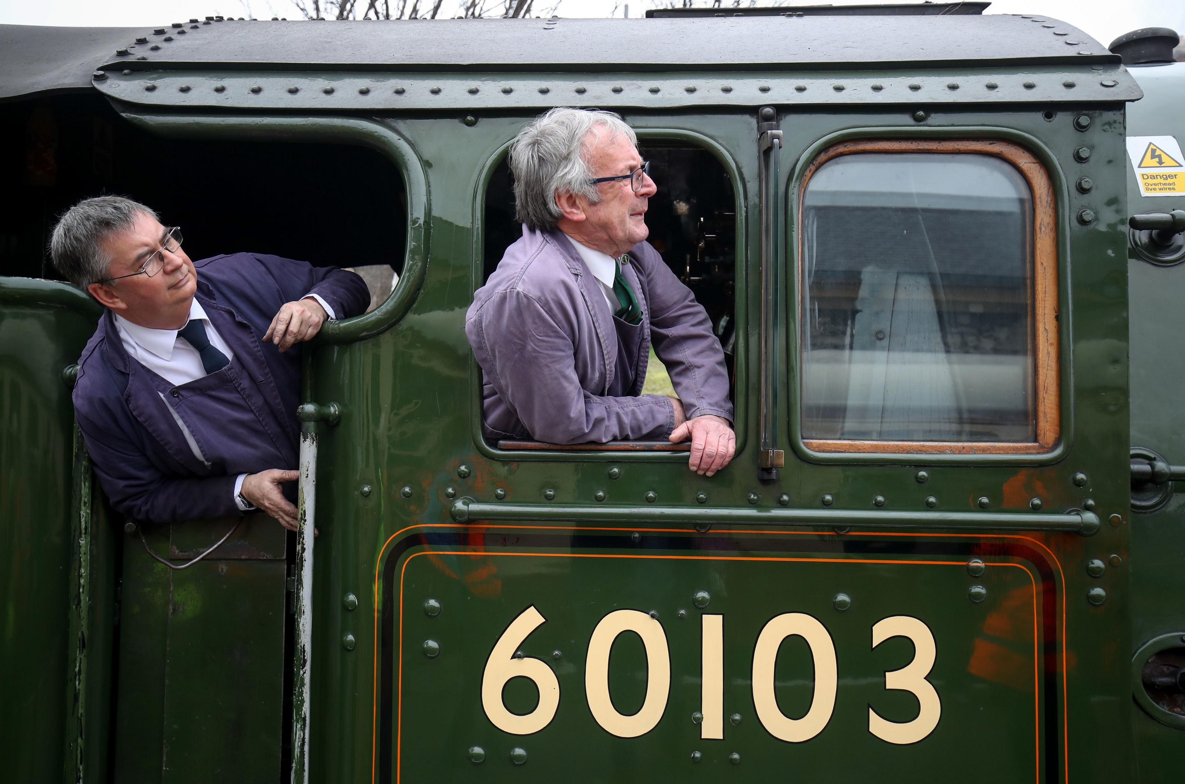 Driver and fireman look out from the Flying Scotsman