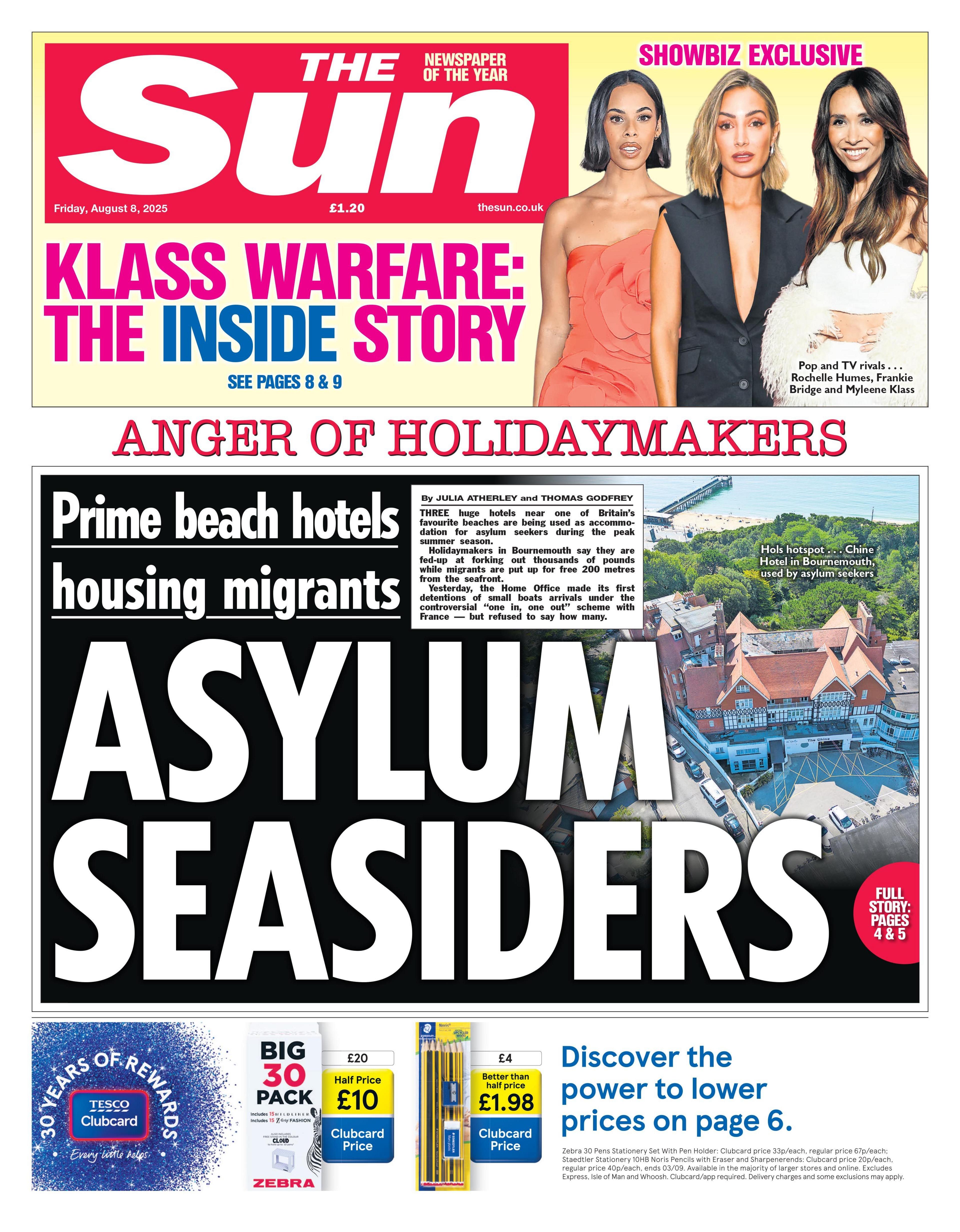 The headline on the front page of the Sun reads: “Asylum seasiders”