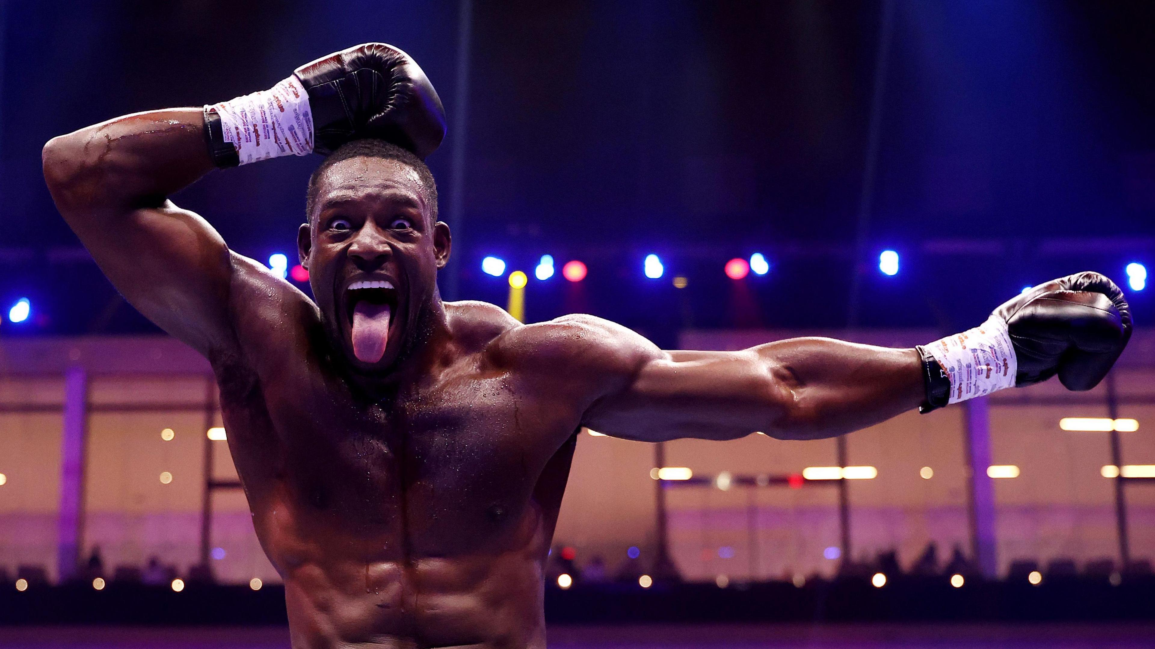 Richard Riakporhe reacts after beating Kevin Nicolas Espindola on the Fatal Fury City of Wolves card at ANB Arena in Riyadh, Saudi Arabia