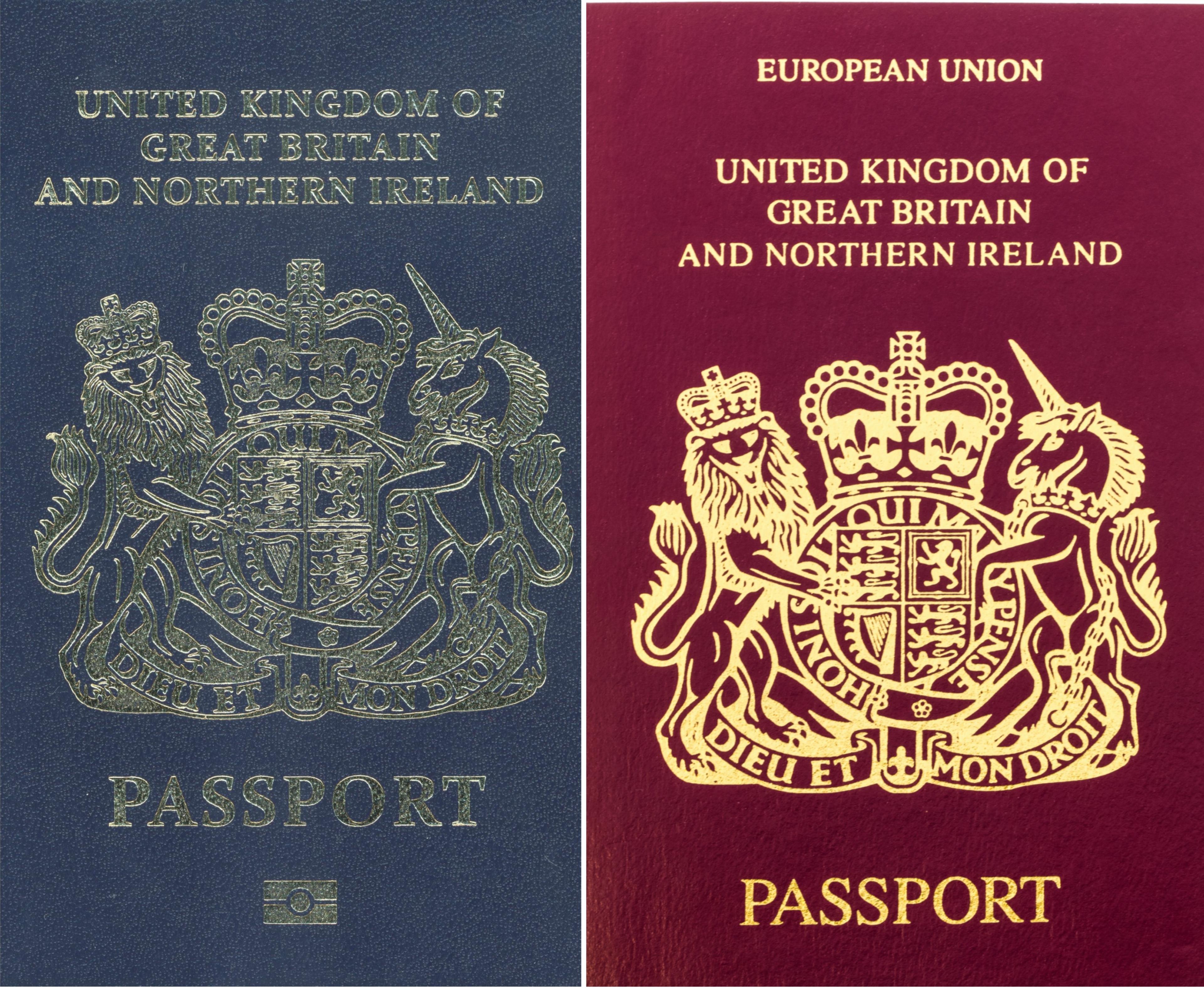 A Blue and Burgundy British passport