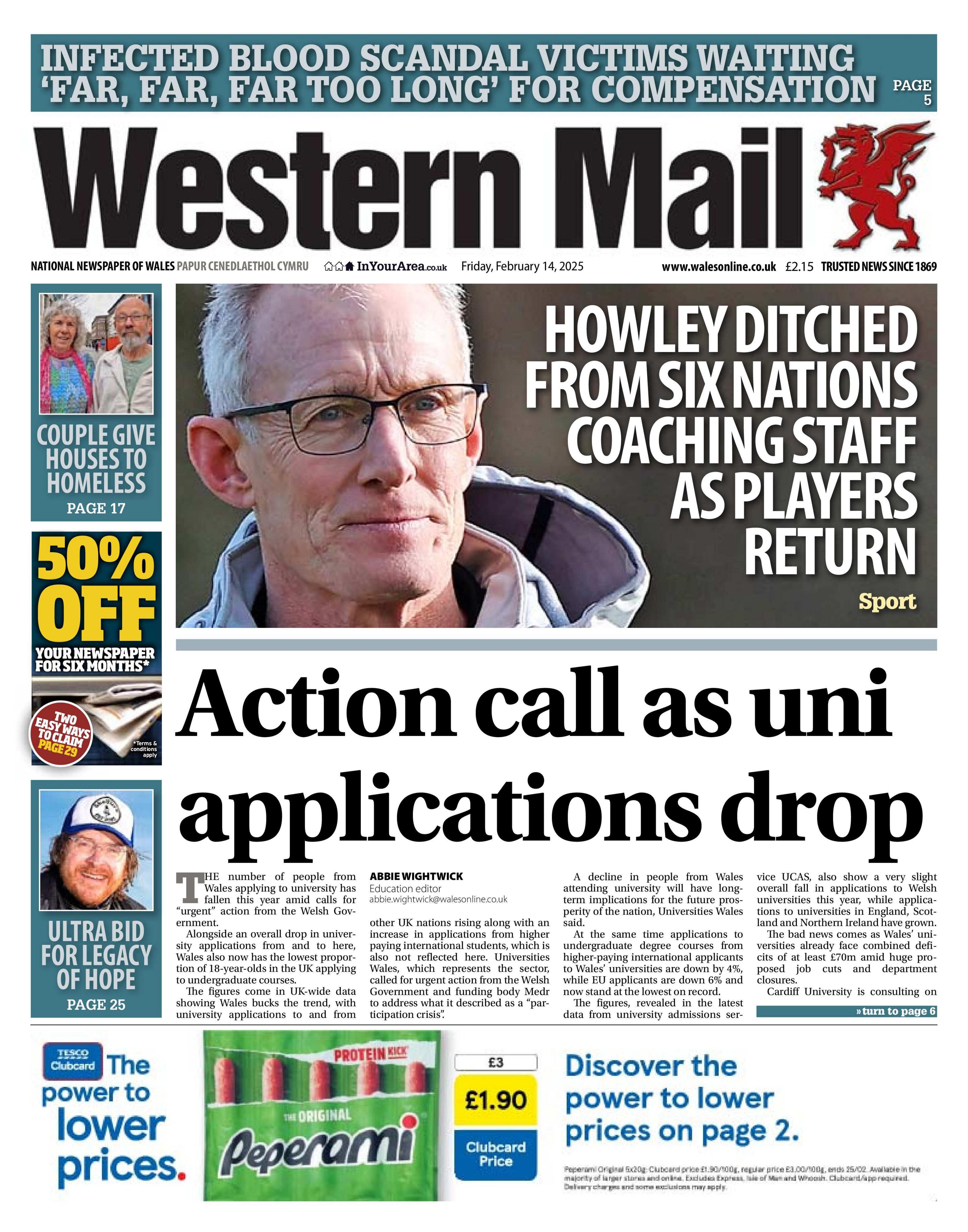 Front page of Western Mail