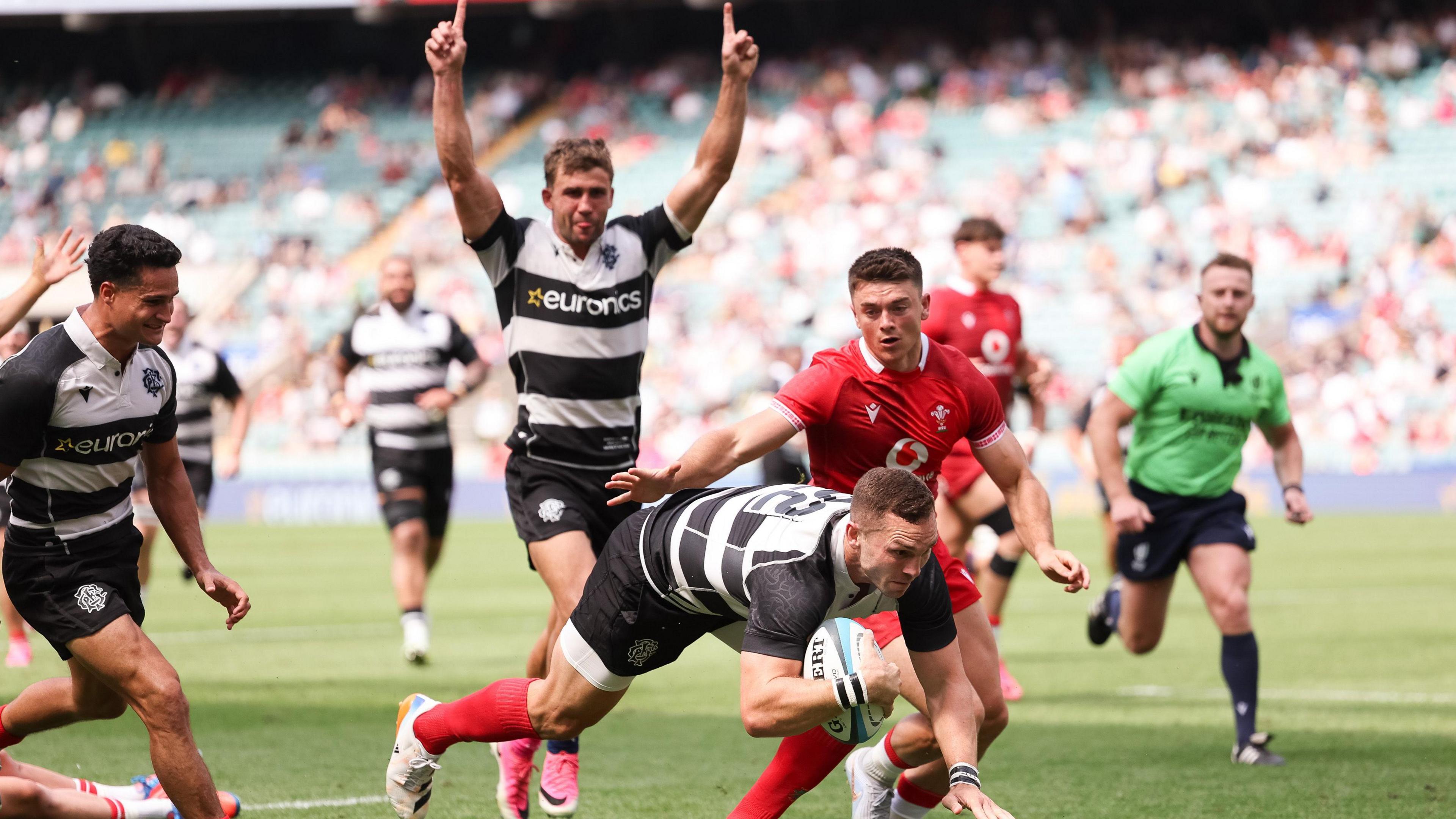 George North scored 12 points for Barbarians against Wales in his final international