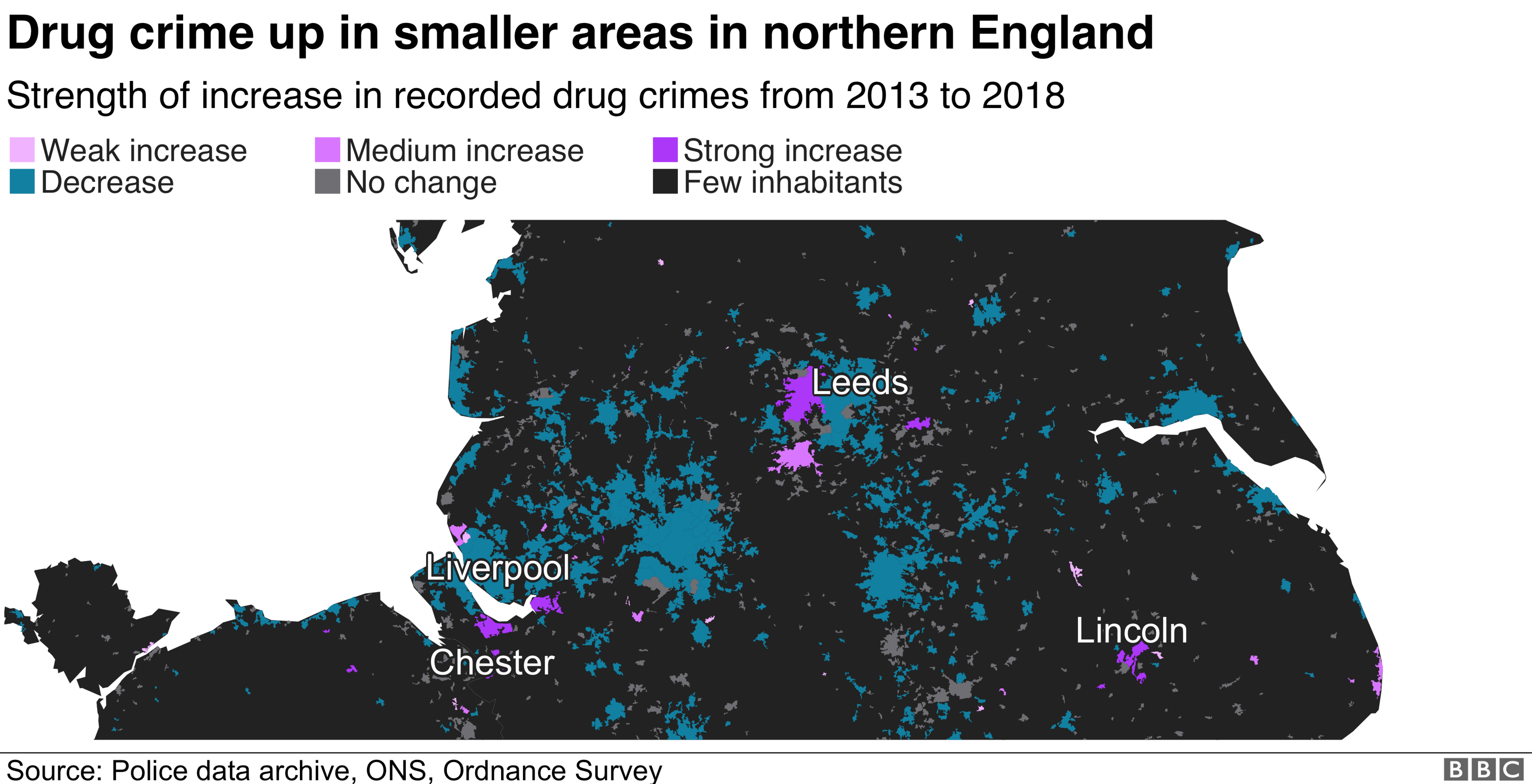 Map showing drug crimes in the north west