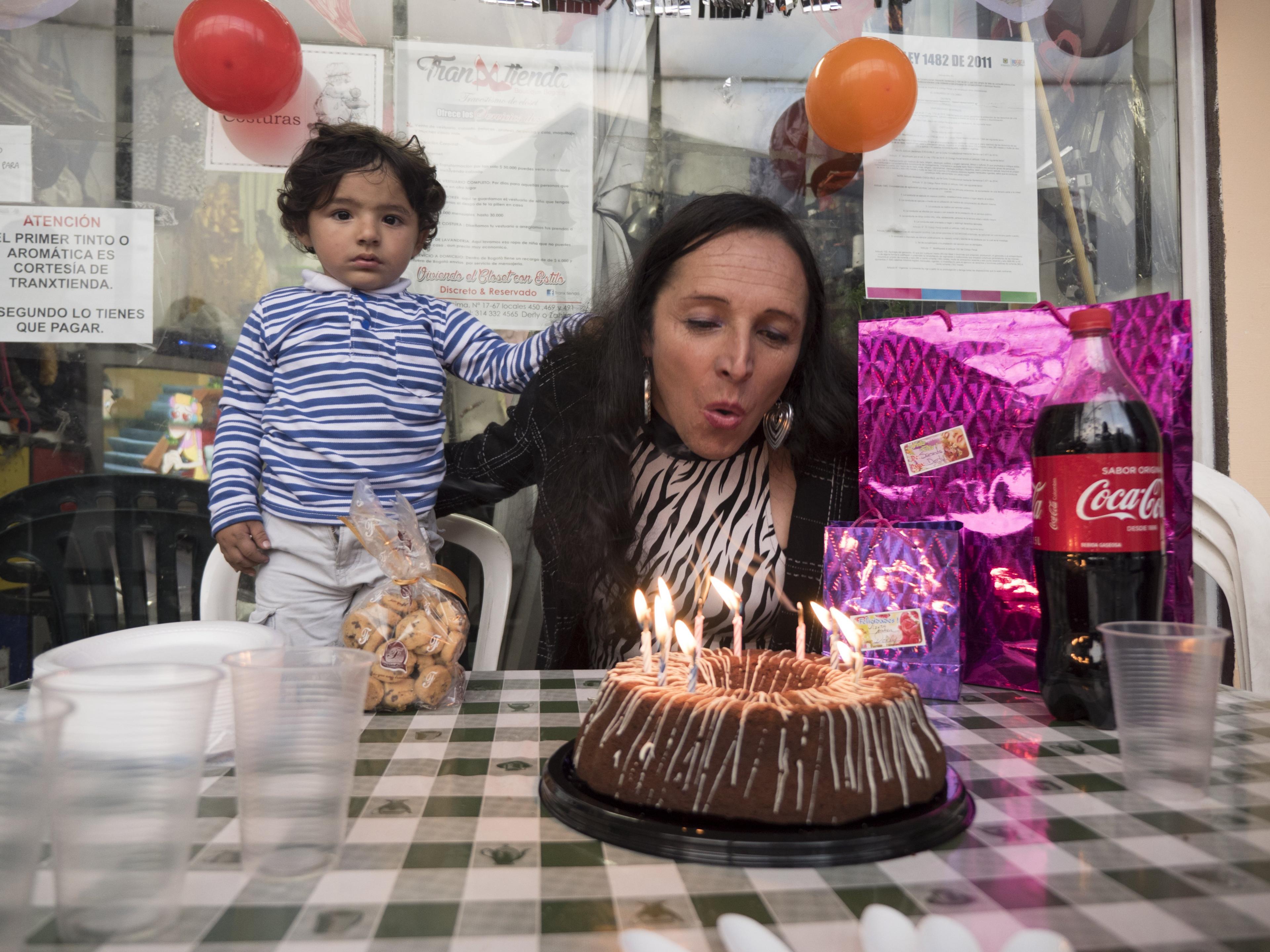 Derly Linares celebrating her birthday with her son