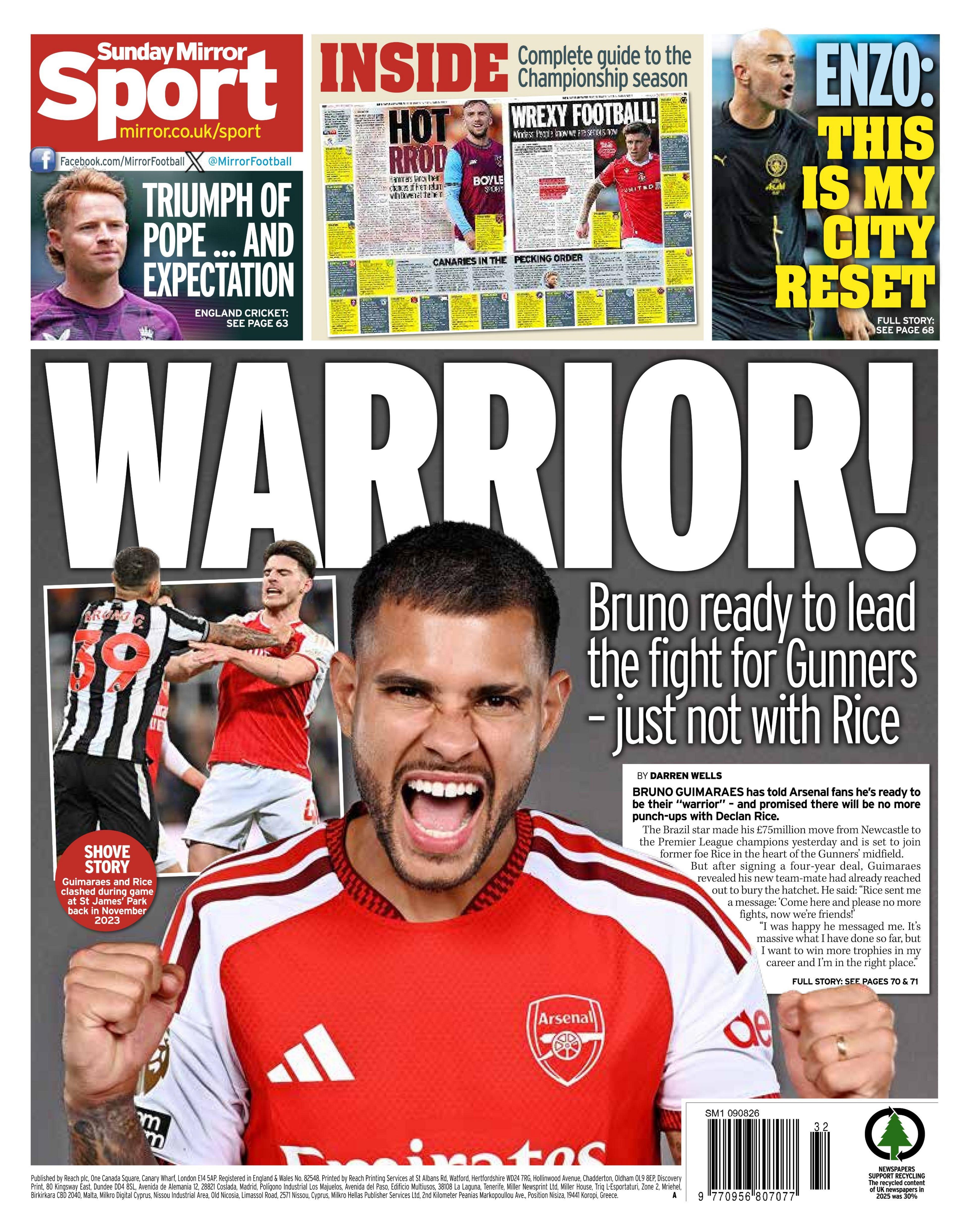 Back page of the Sunday Mirror on 9 August 2026