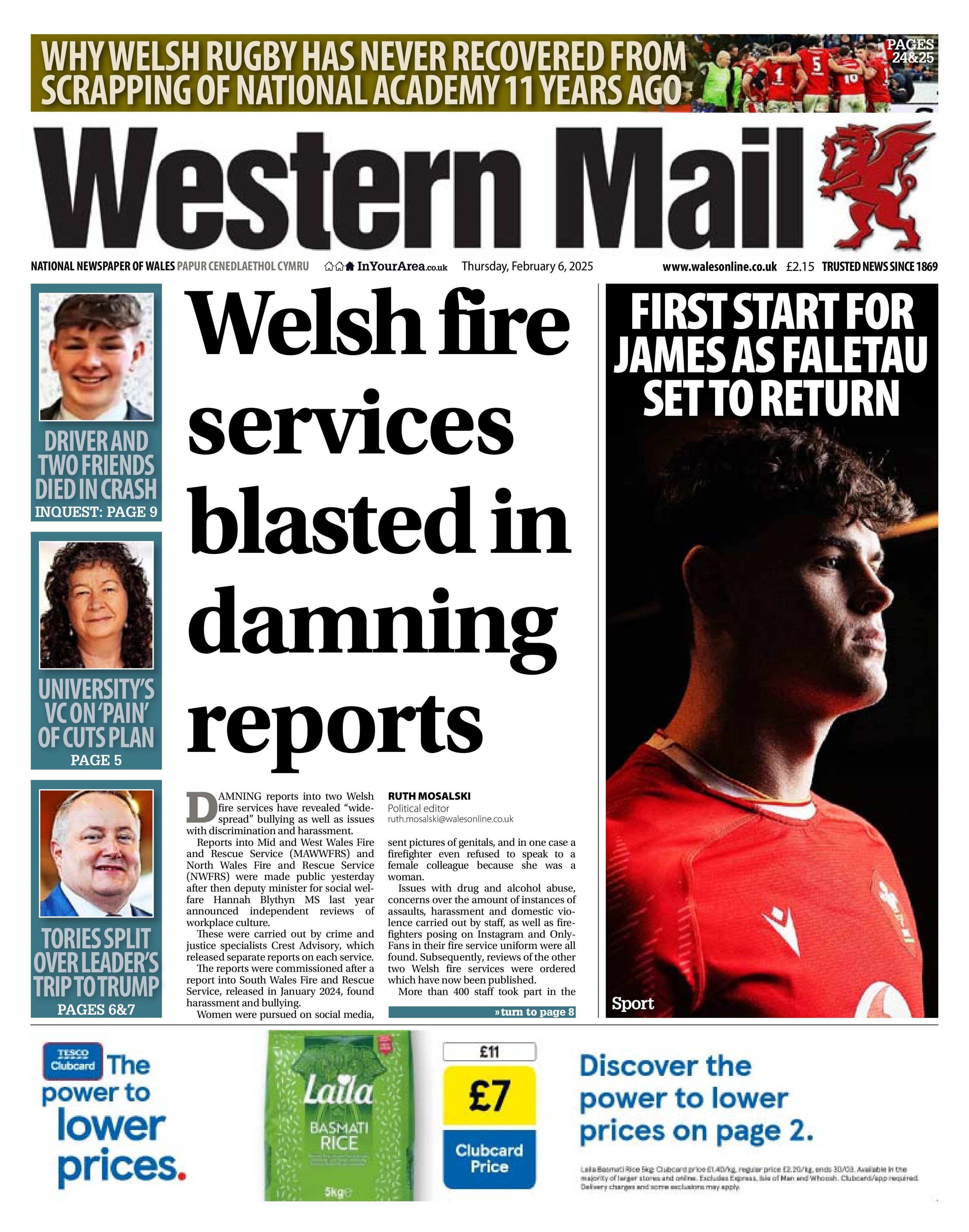 Western Mail front page 