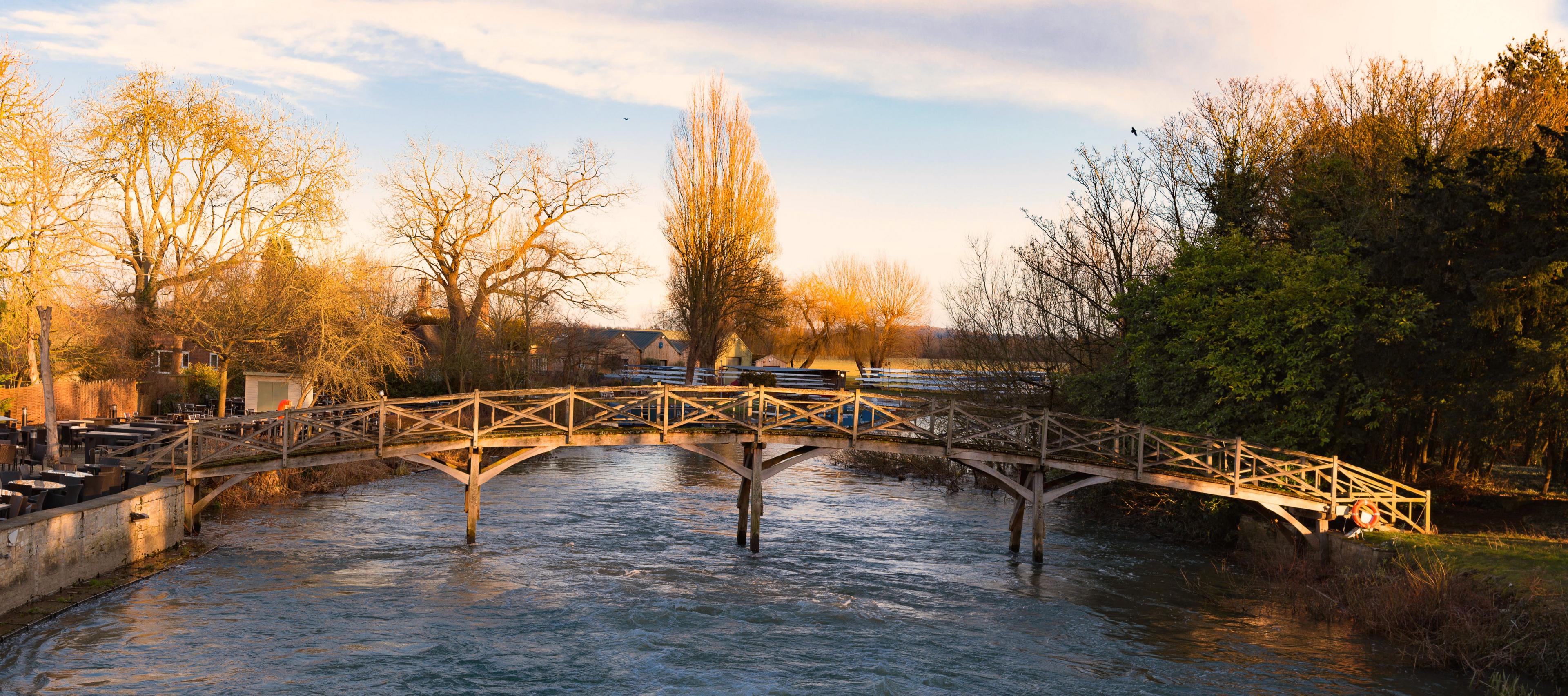 A footbridge near Port Meadow in the evening sun