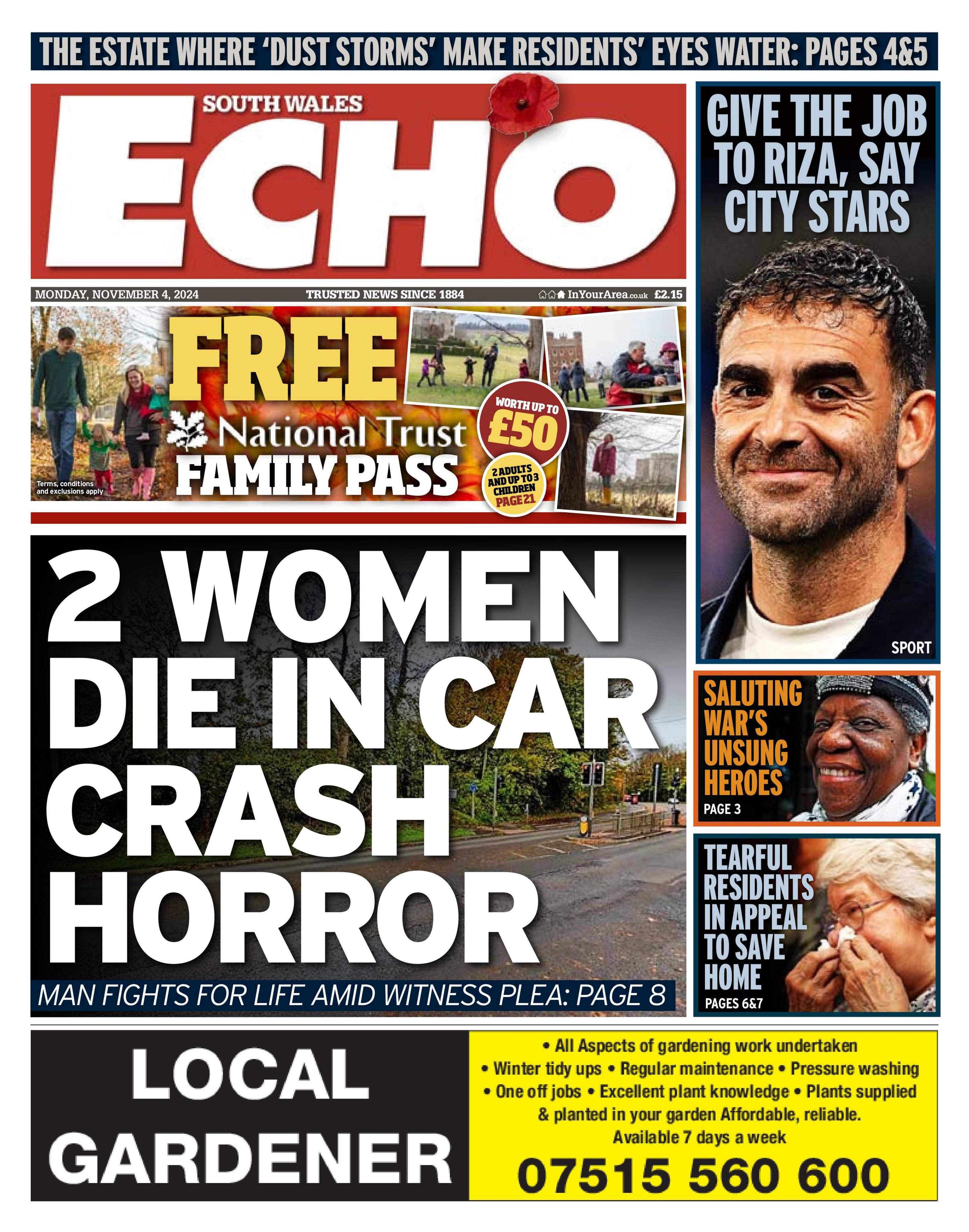 Front page of the South Wales Echo 