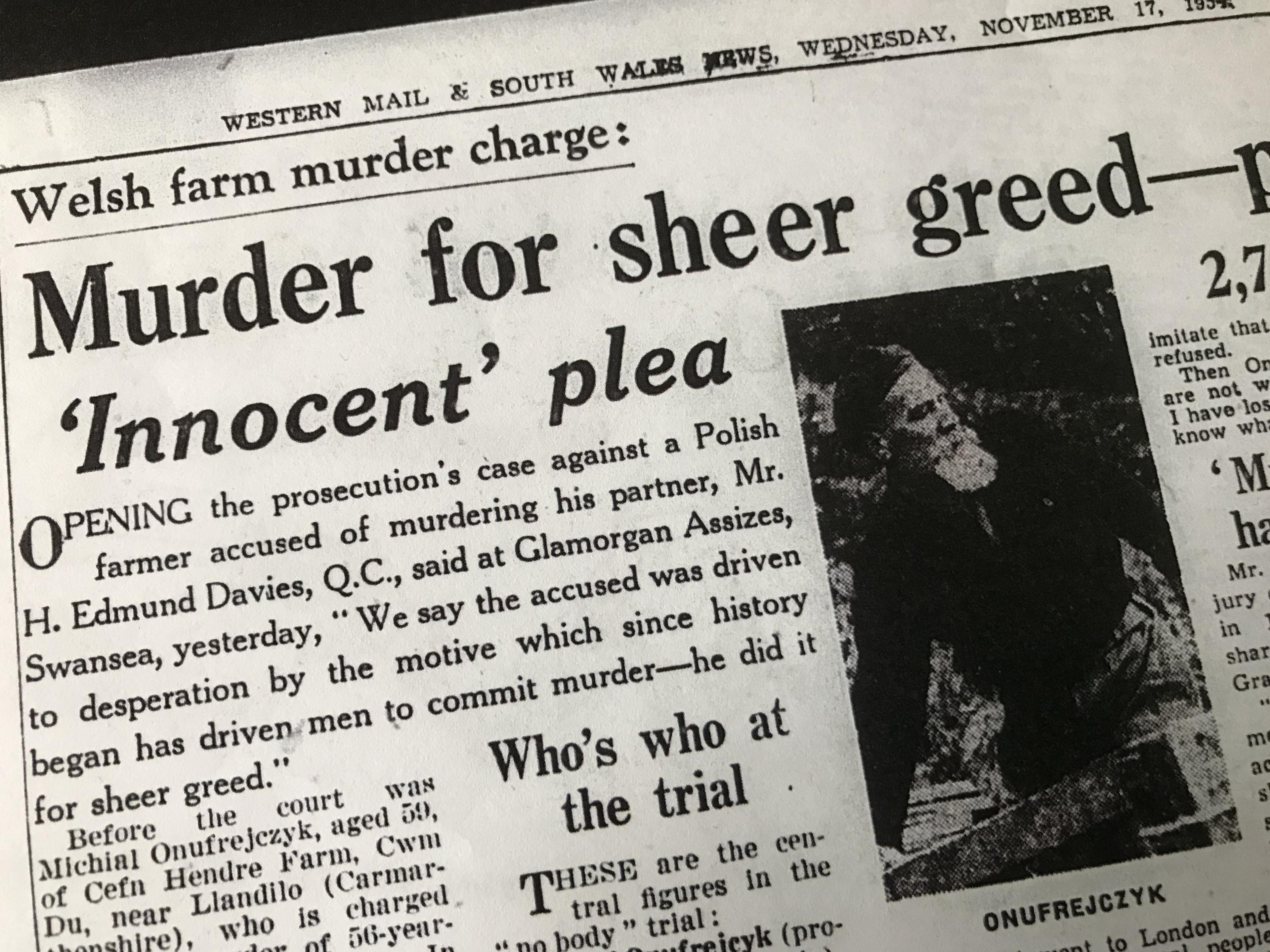 'Murder for sheer greed': Pennawd o'r Western Mail