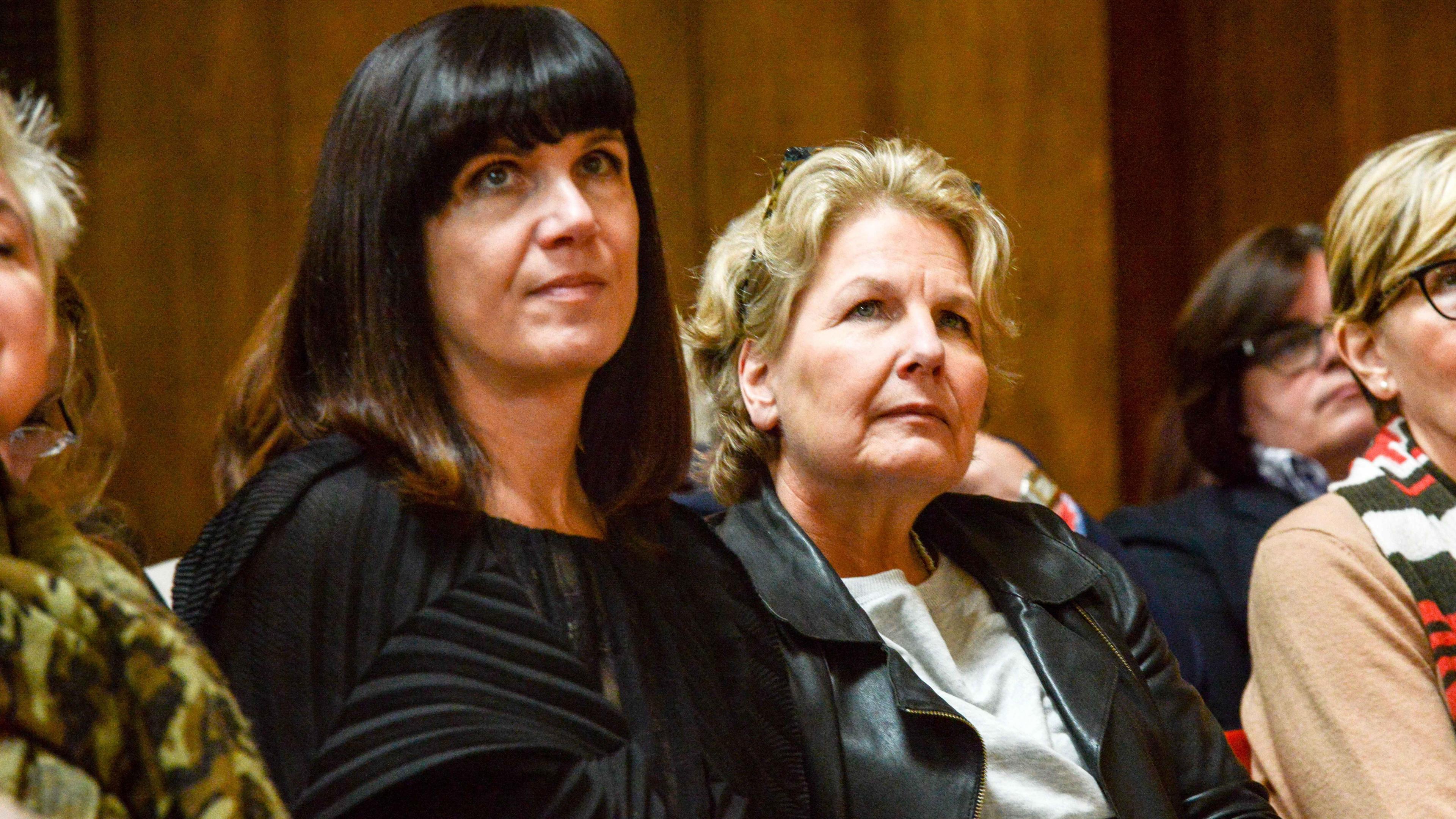 Catherine Mayer (left) and Sandi Toksvig at the Women's Equality Party policy launch in 2015