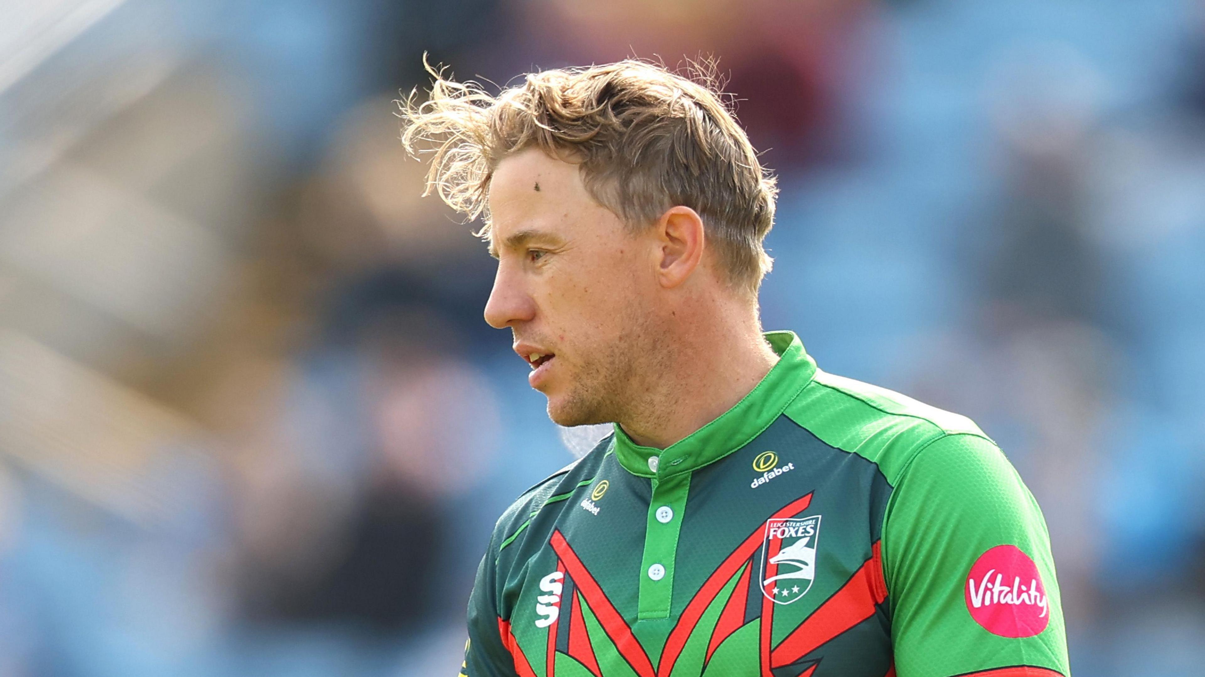 Logan van Been wearing Leicestershire's T20 kit last summer