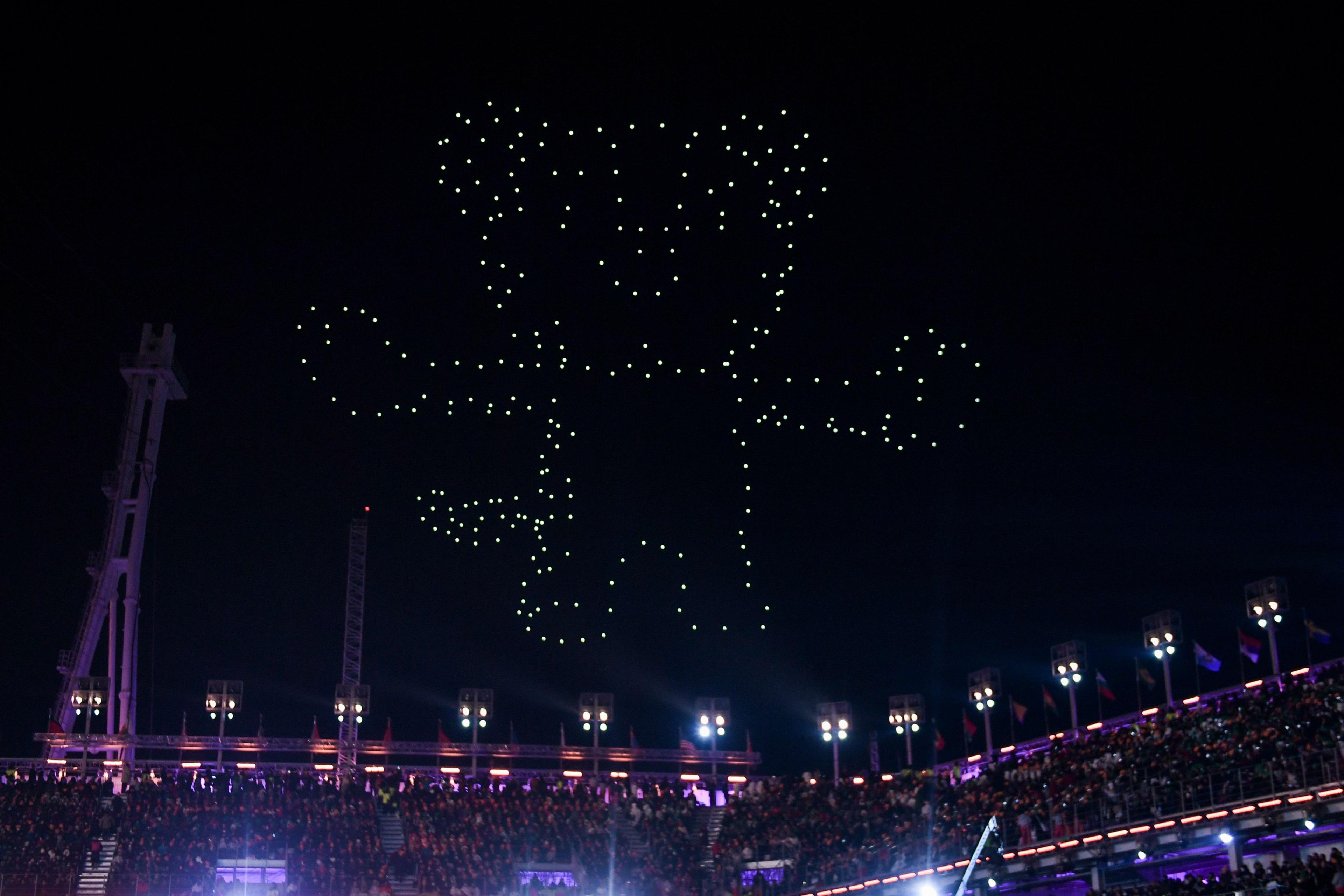 Drones light up the sky above the Olympic stadium