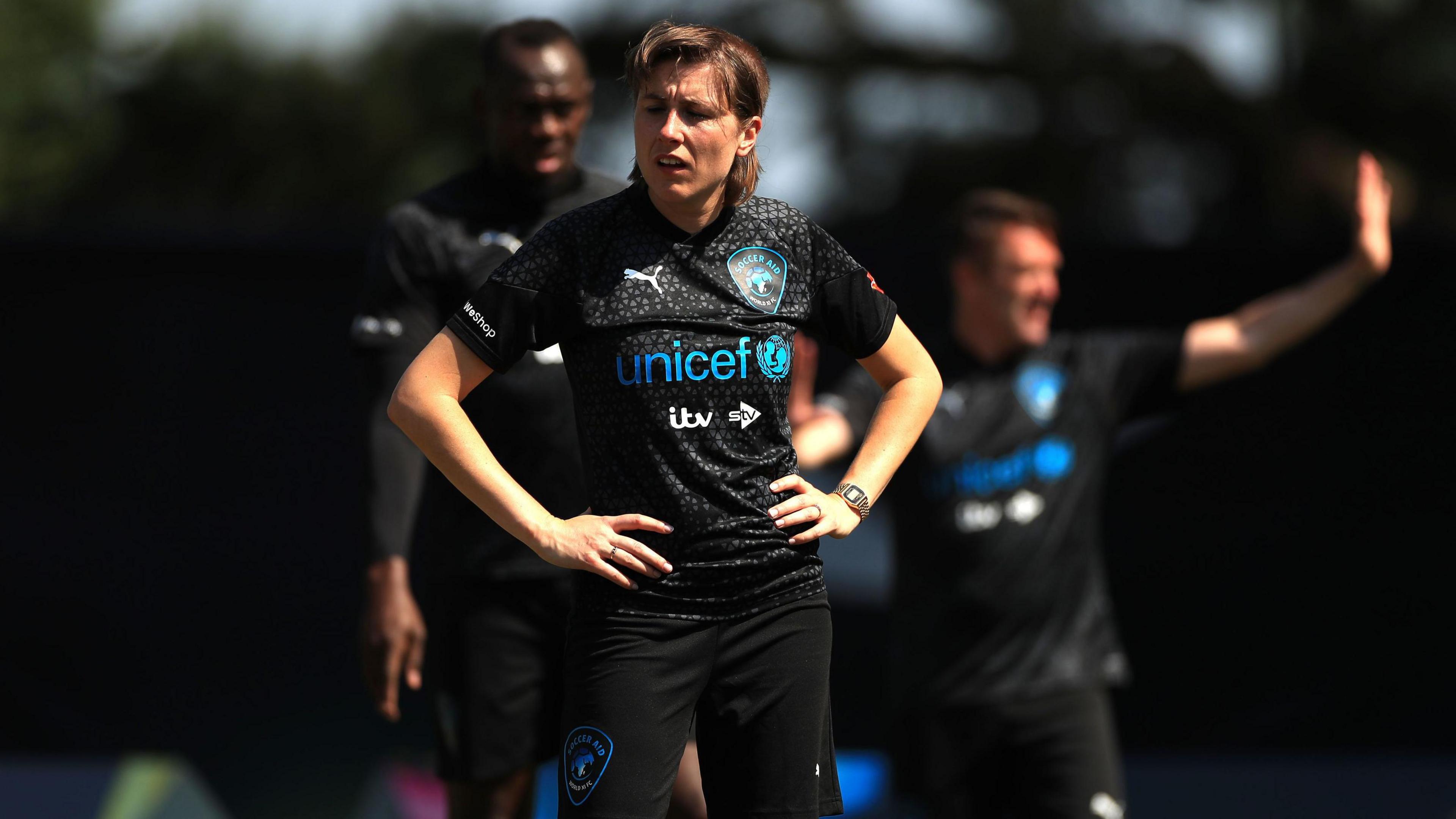 Maisie Adam in Soccer Aid kit training for the match