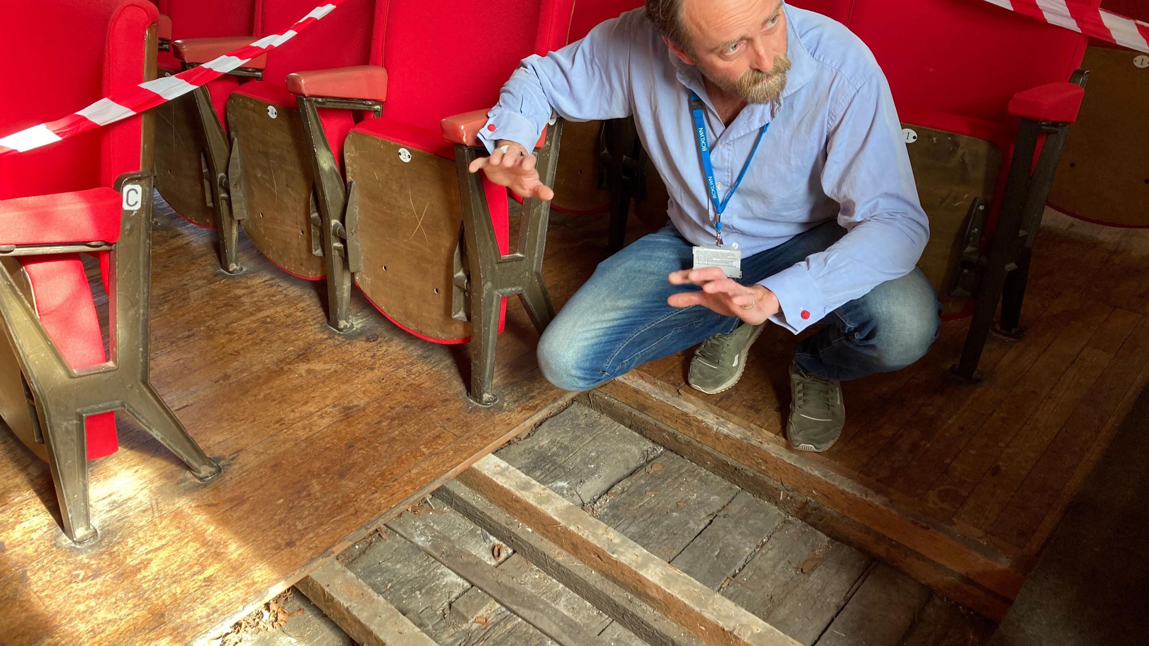 Exposed floorboards at St George's Guildhall 