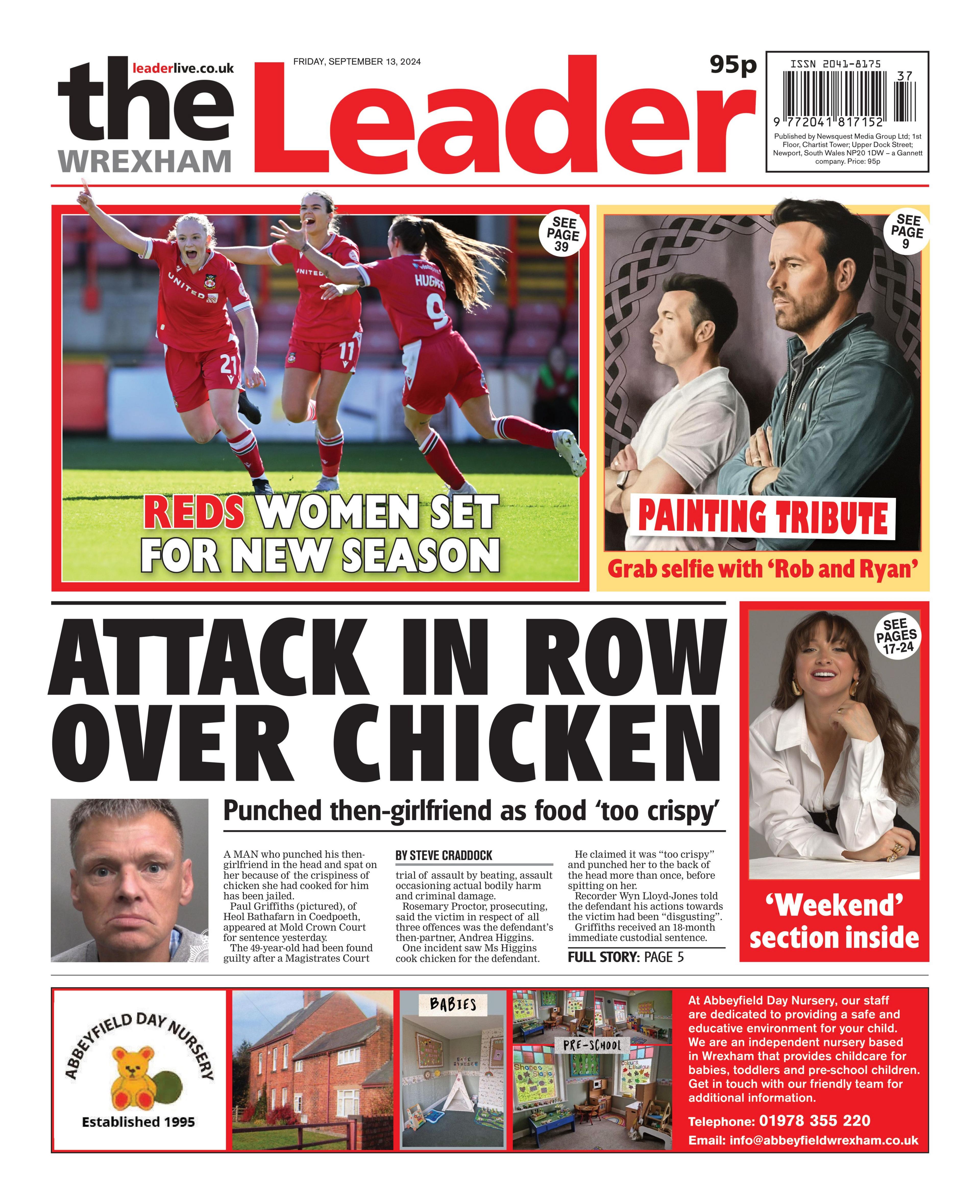 Front page of the Wrexham Leader 