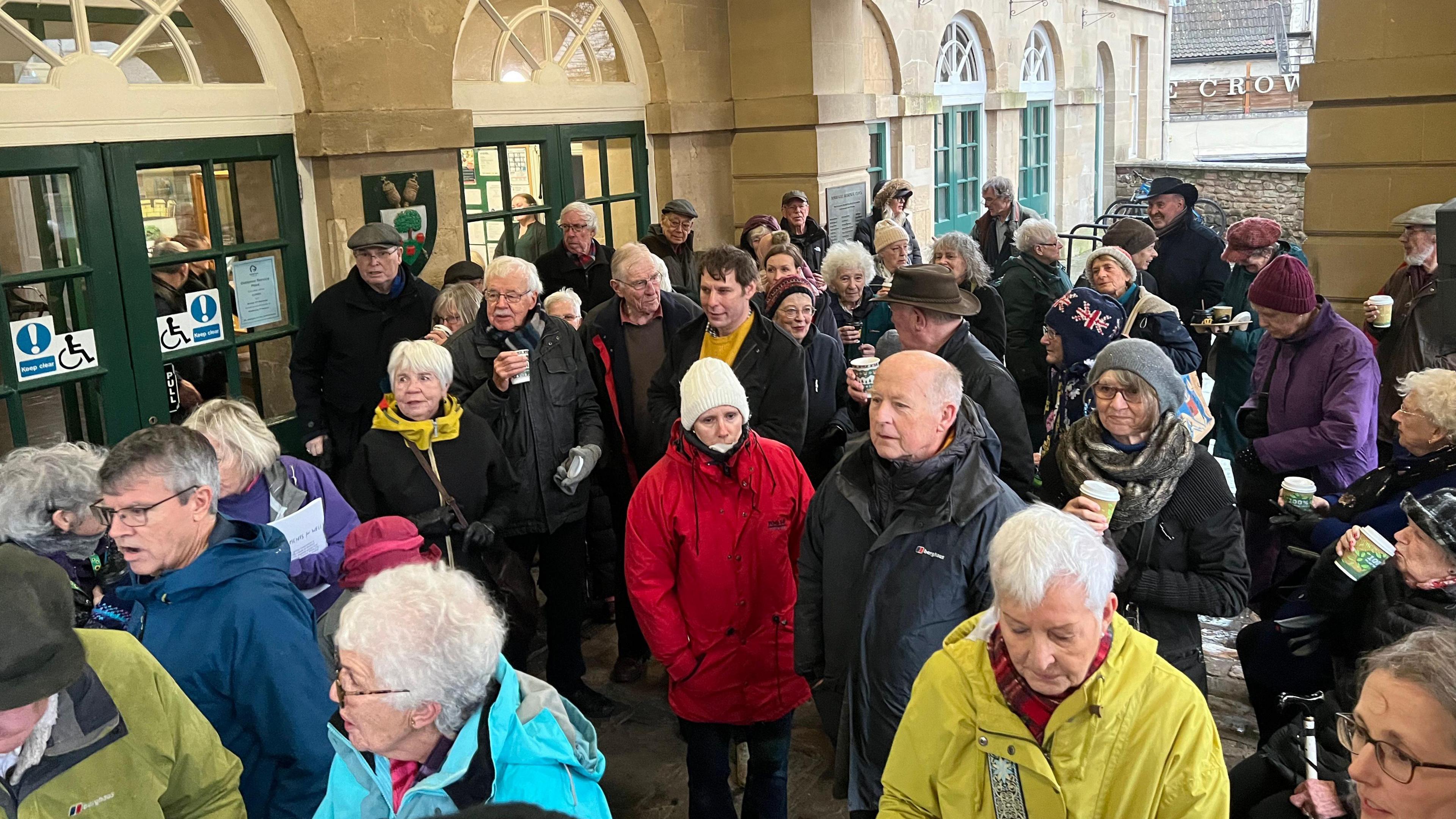 People attending a rally outside Wells Town Hall in December 2023.