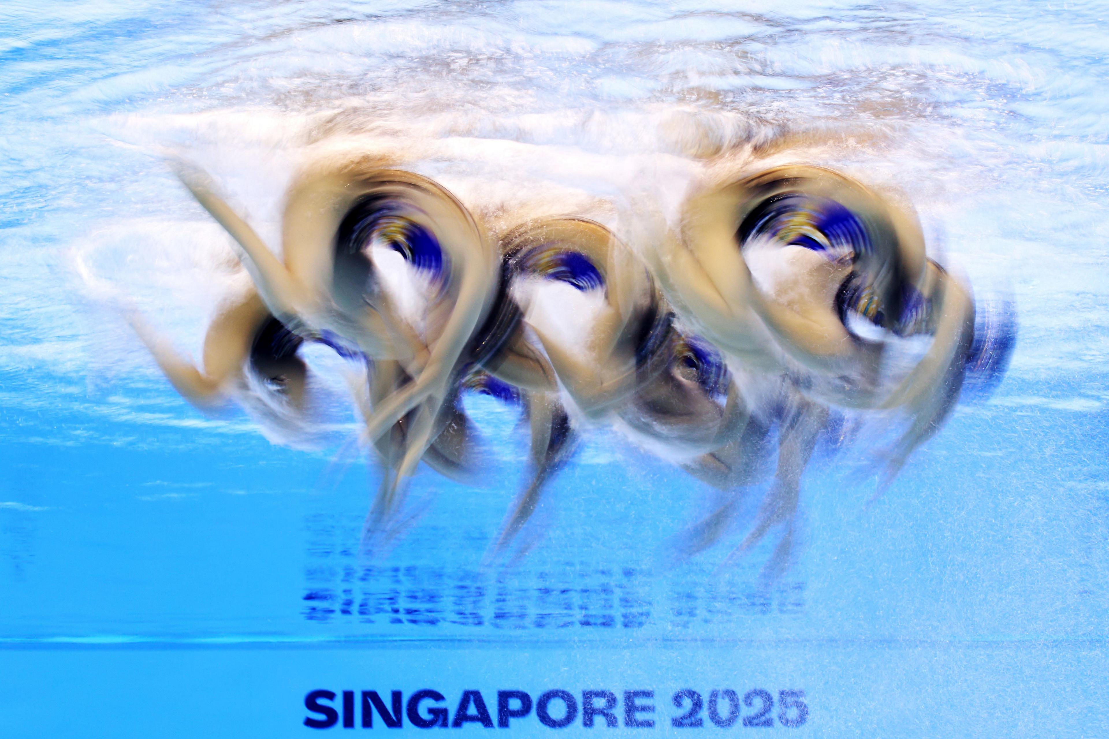 Team Japan compete in the Open's Team Free Preliminaries on day nine of the Singapore 2025 World Aquatics Championships. Photo by Adam Pretty