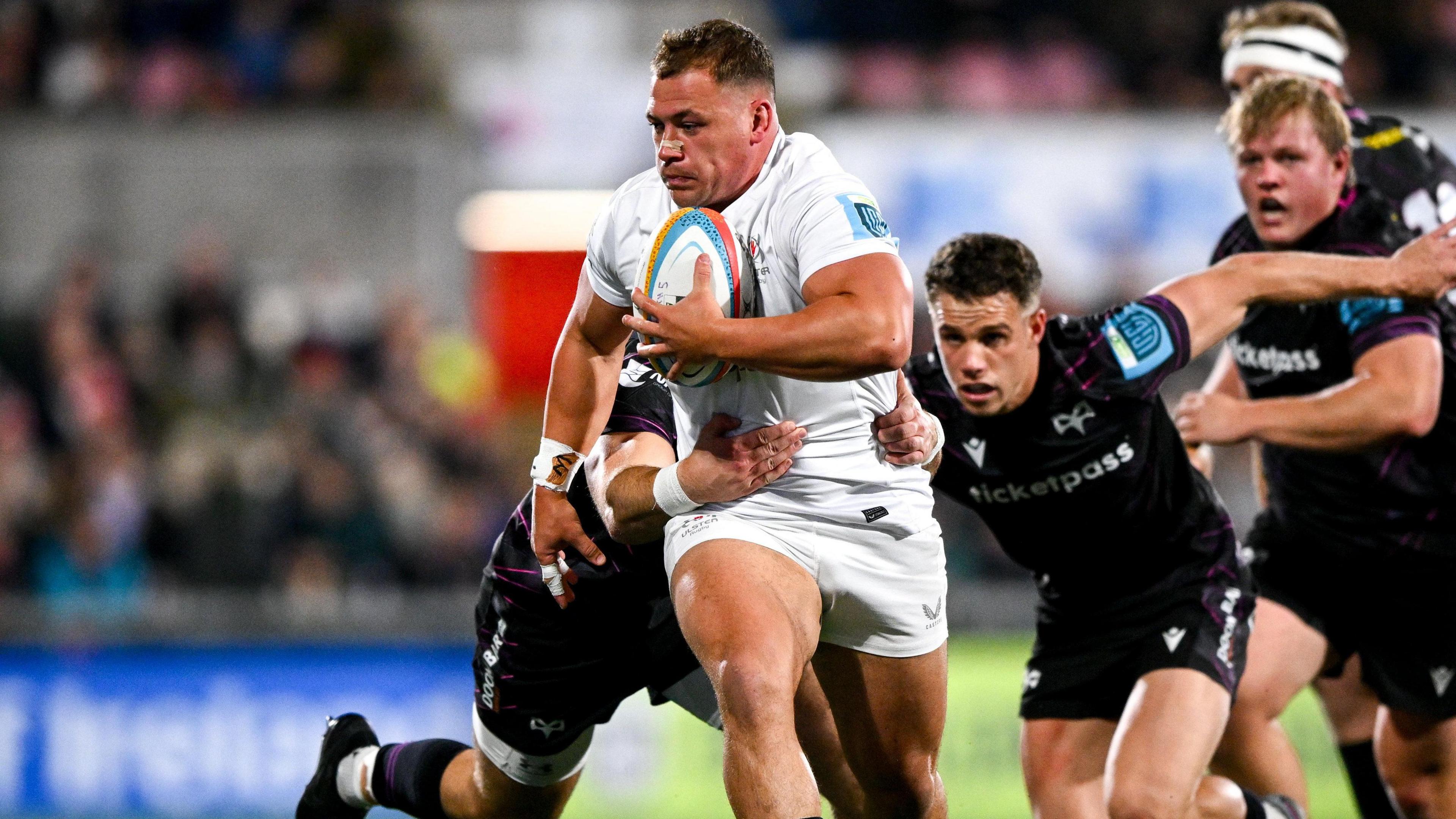 Tadgh McElroy in action for Ulster against Ospreys