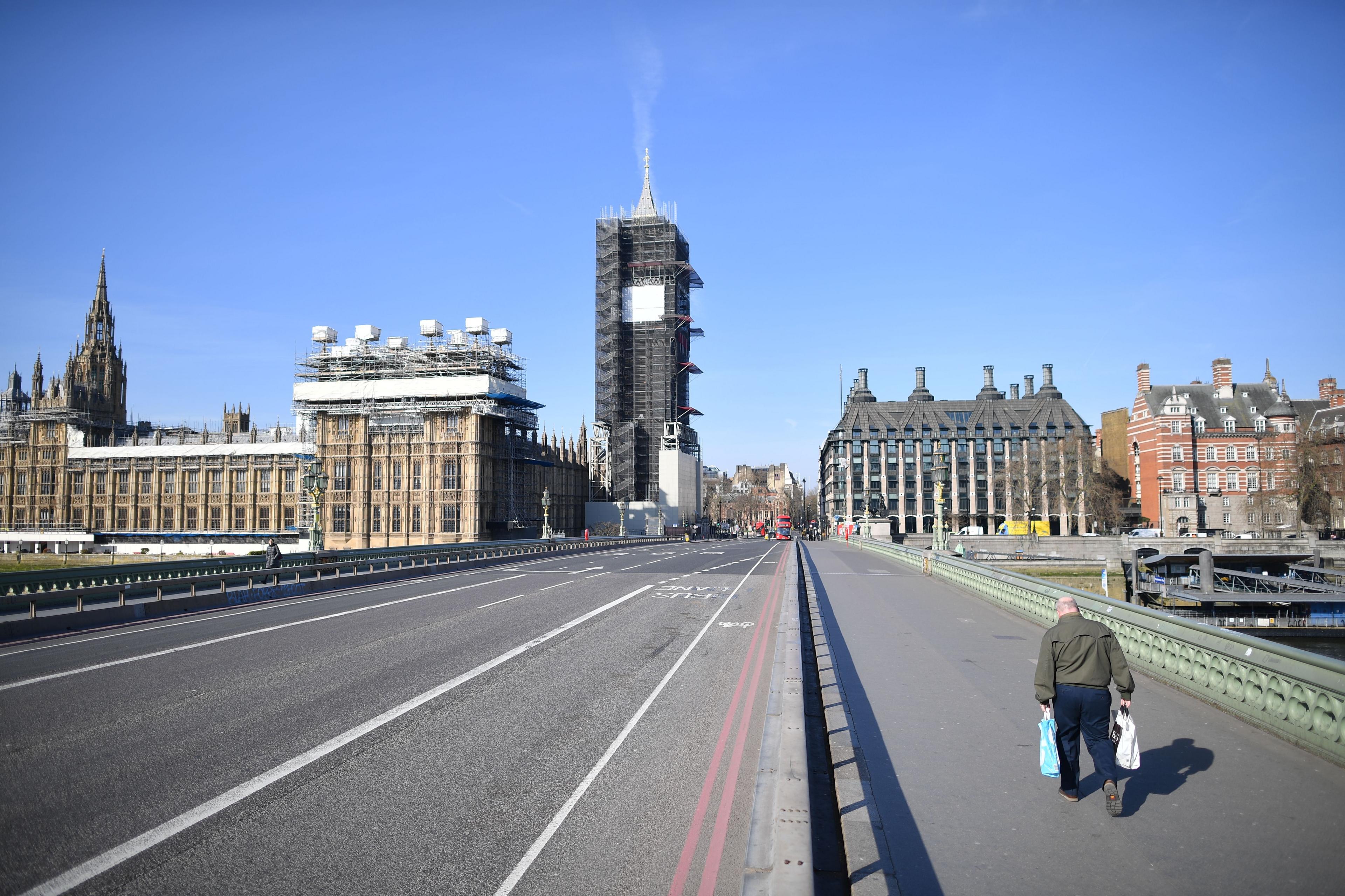 Man on Westminster Bridge during the lockdown