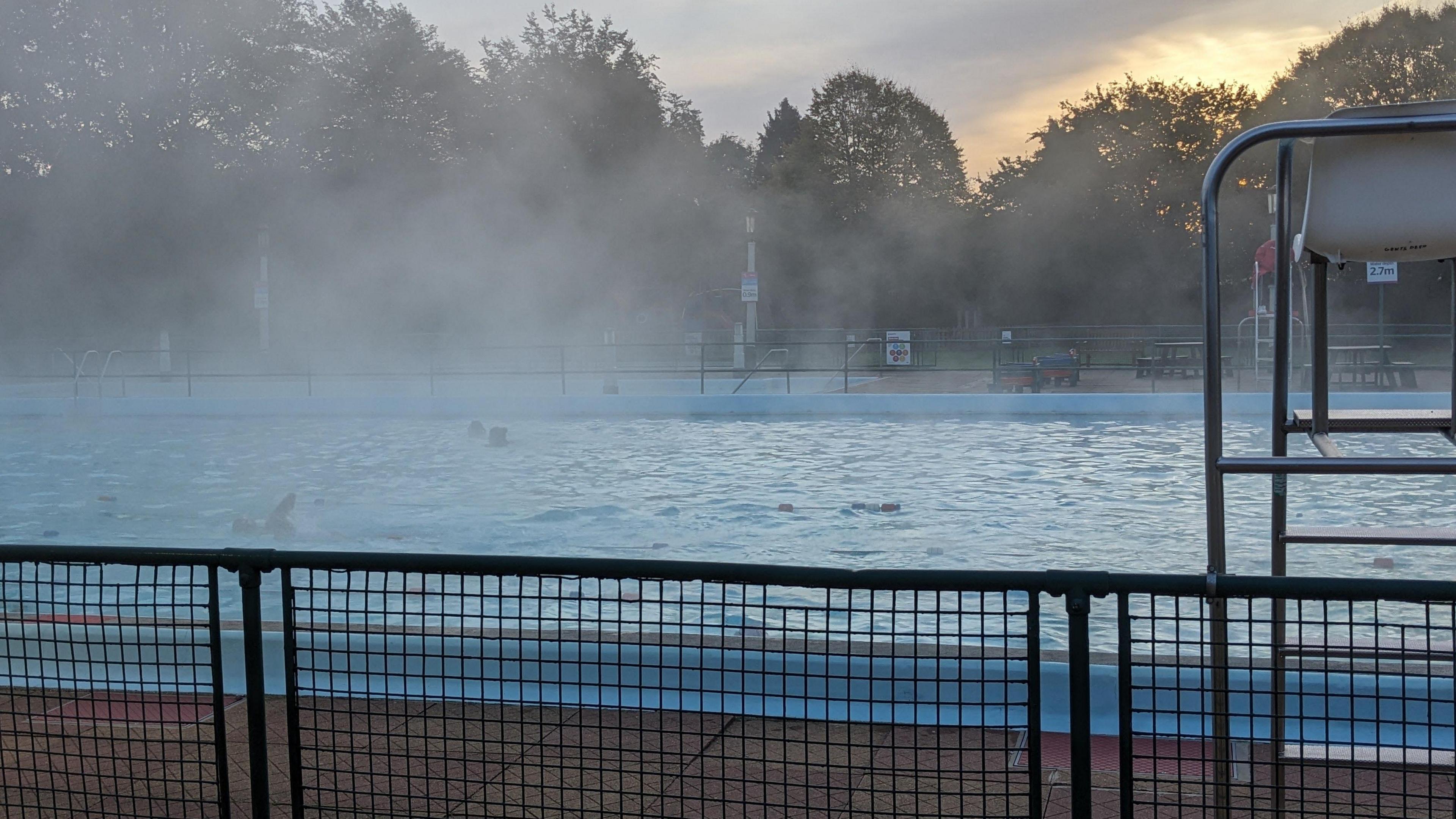 Lido in the cold weather with fog around it