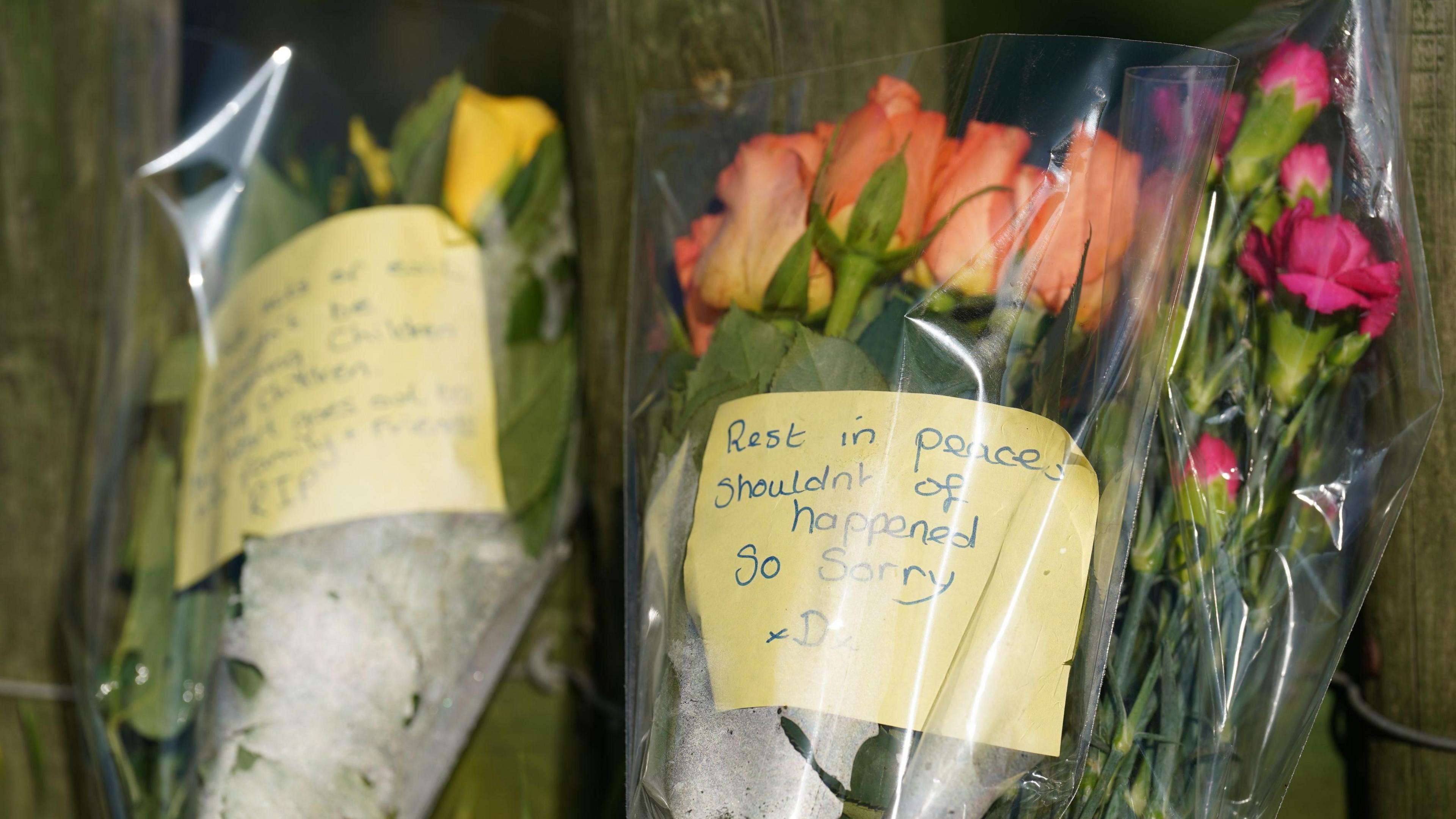 Floral tributes at a murder investigation scene in Chelmsford