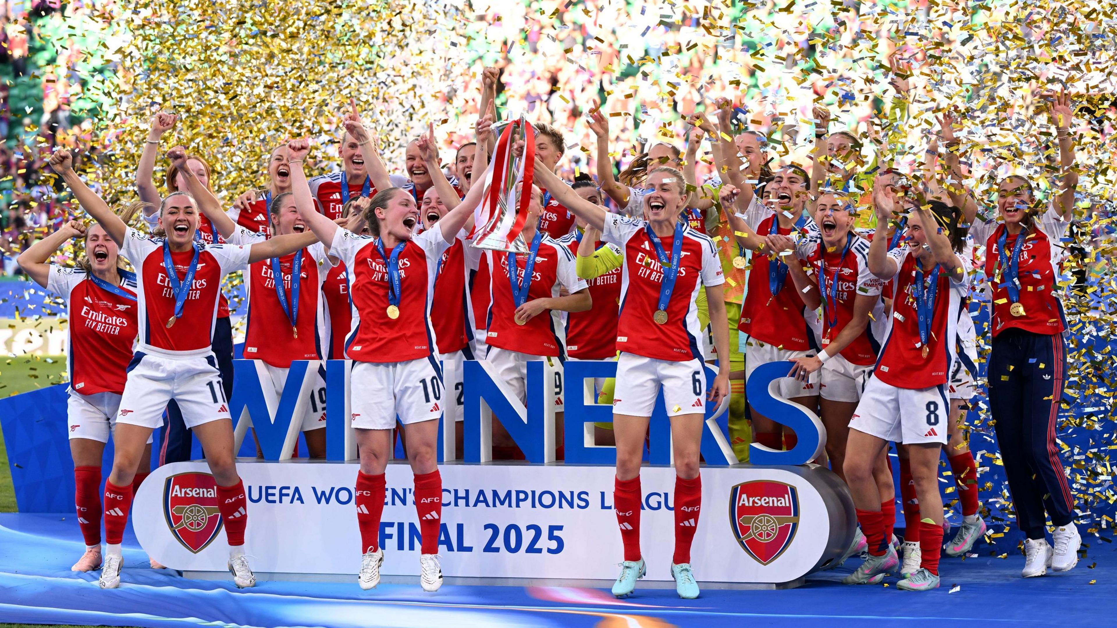 Arsenal lift the Women's Champions League trophy