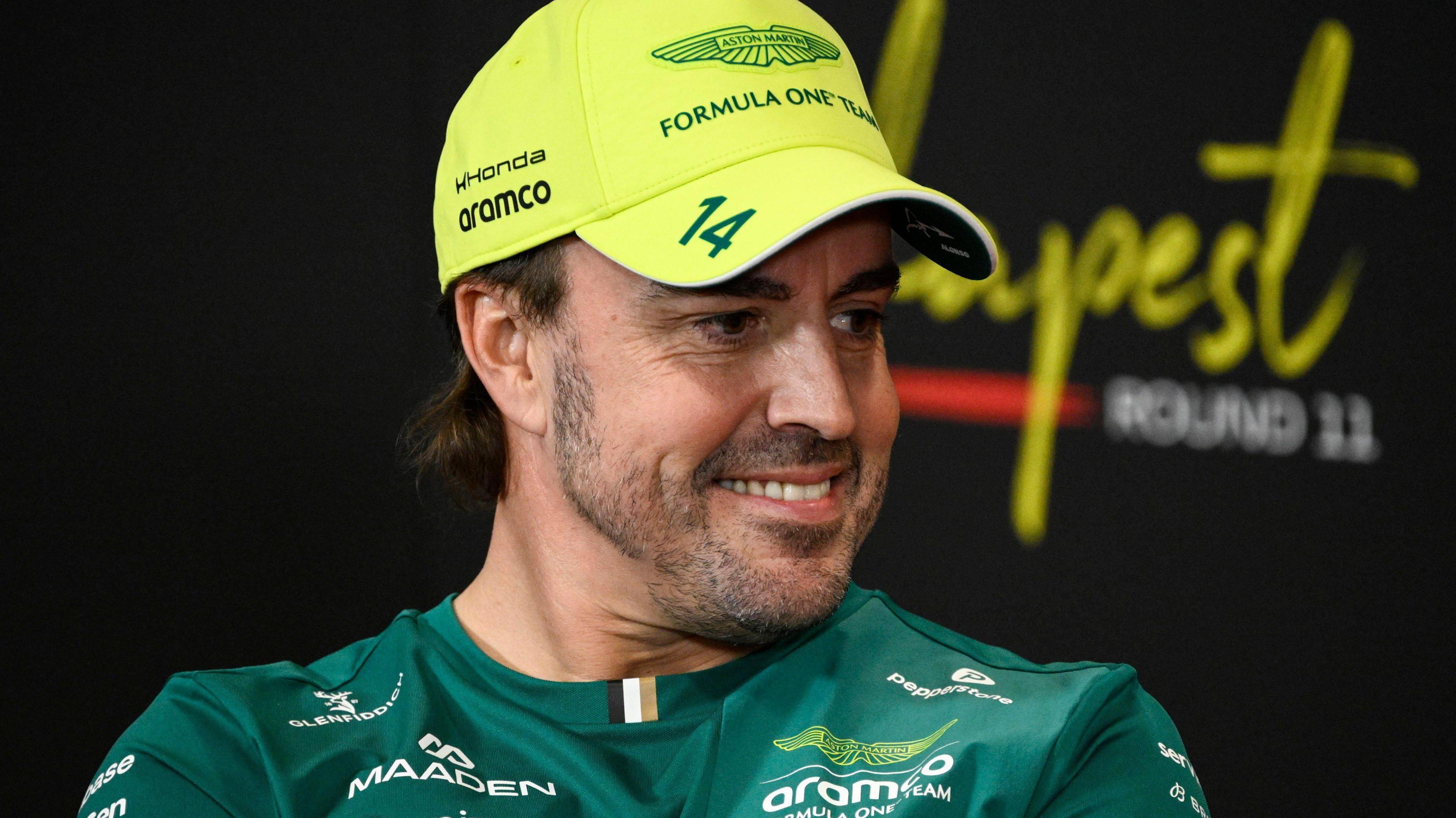 Fernando Alonso pictured in the official FIA news conference at the Hungarian Grand Prix
