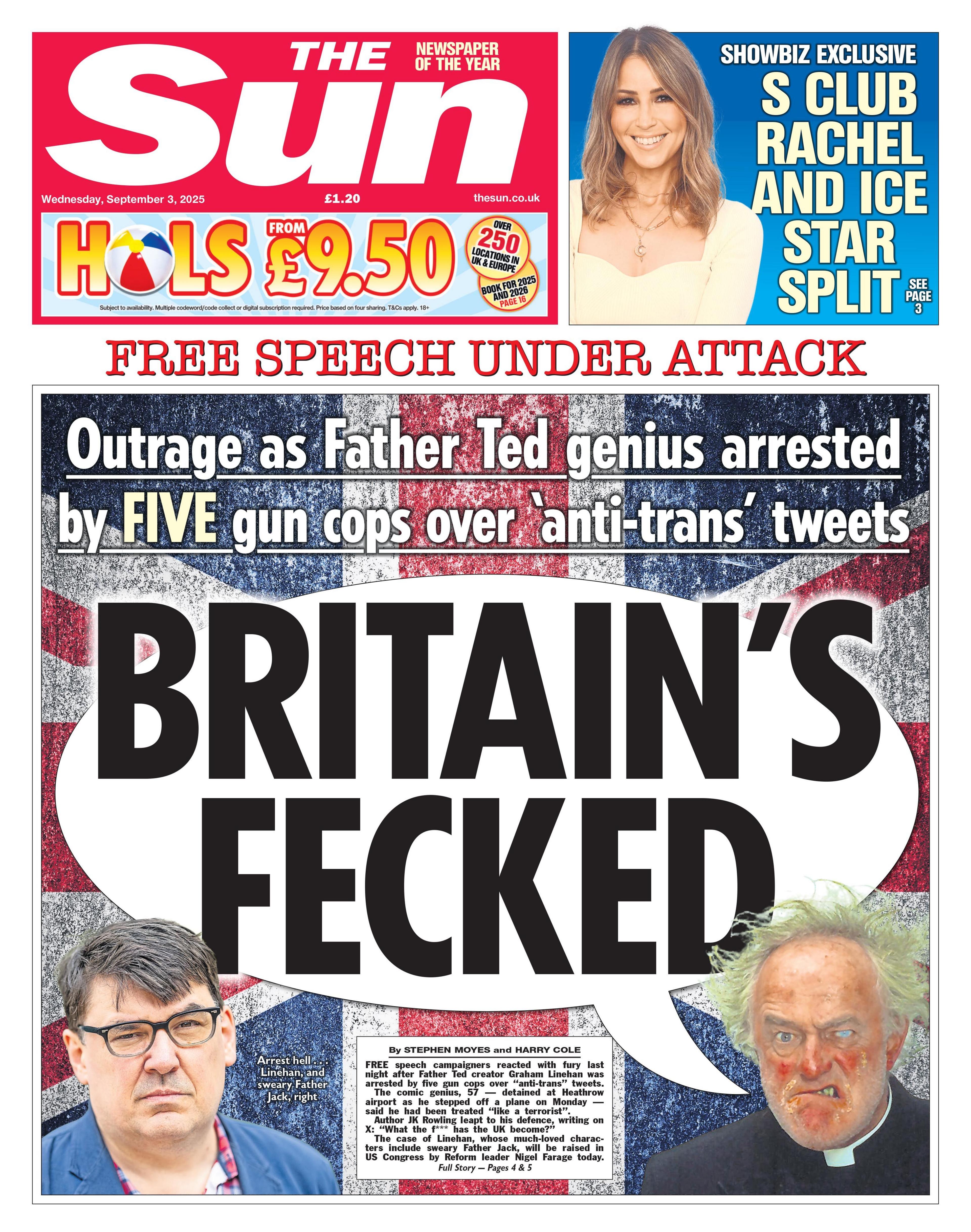 The headline on the front page of the Sun reads: "Britain's fecked".