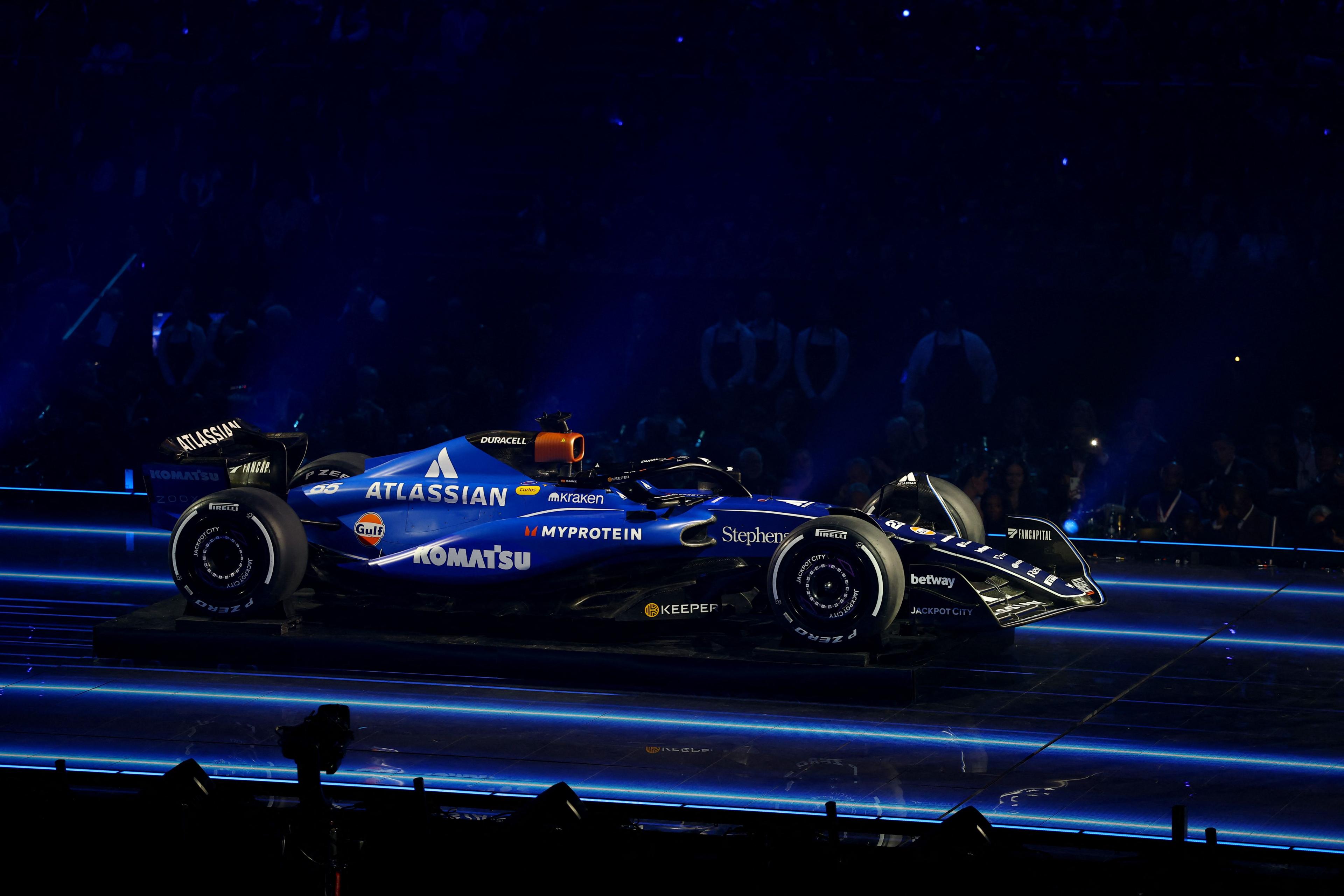 The Williams 2025 livery on stage at the O2 Arena