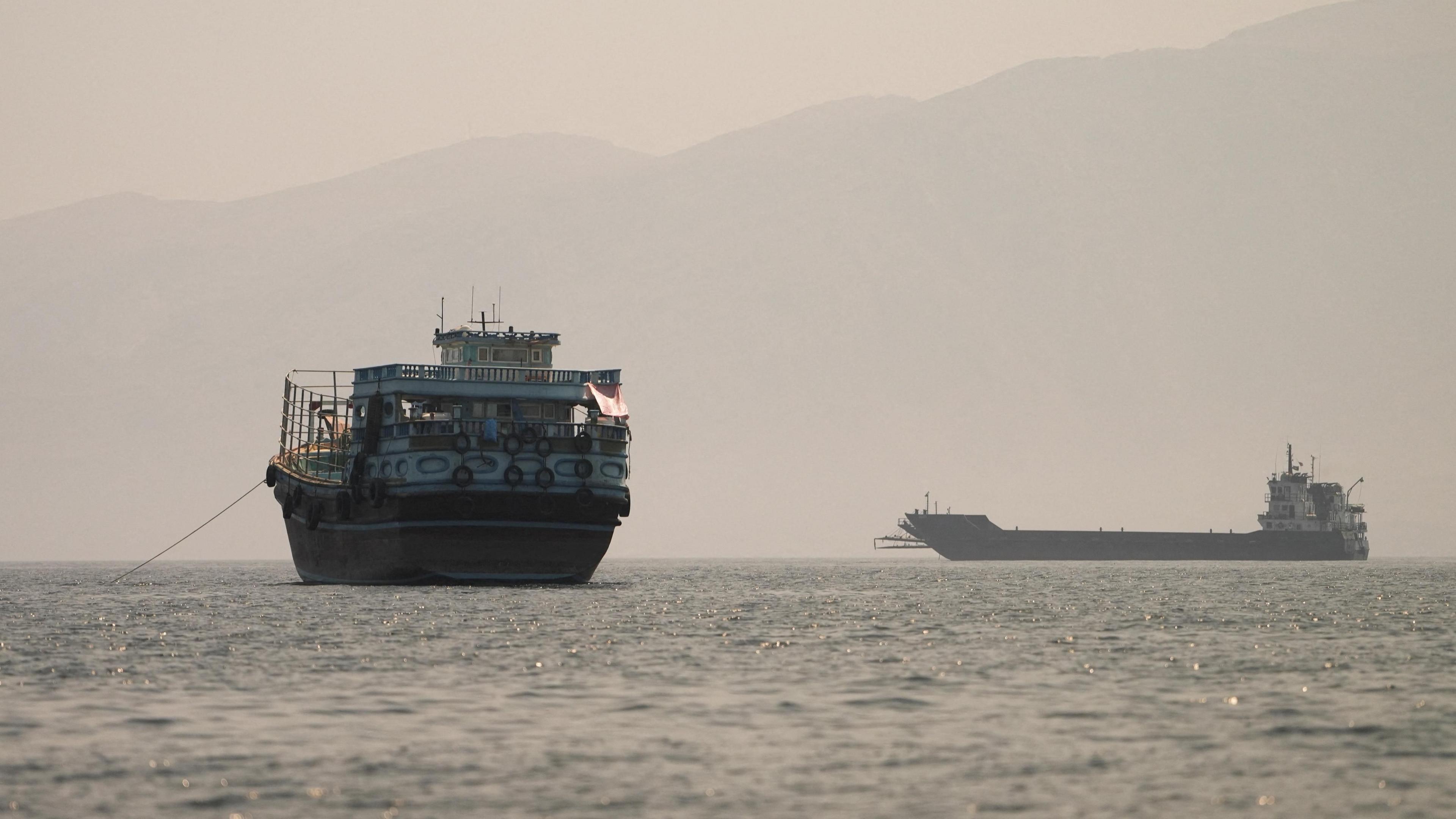 Vessels in the Strait of Hormuz as seen from Oman on 22 June, 2026.