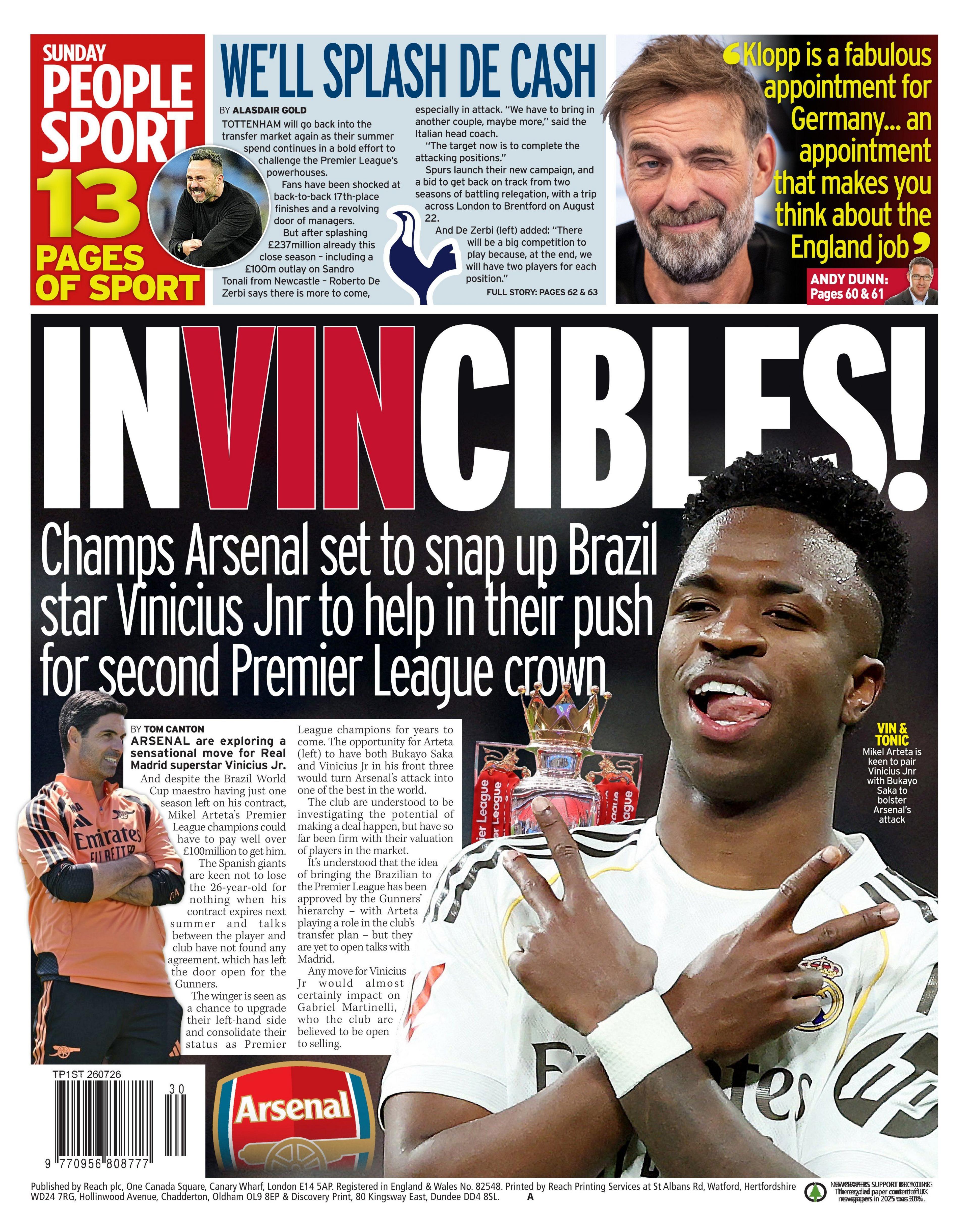 Back page of the Sunday People on 26 July 2026