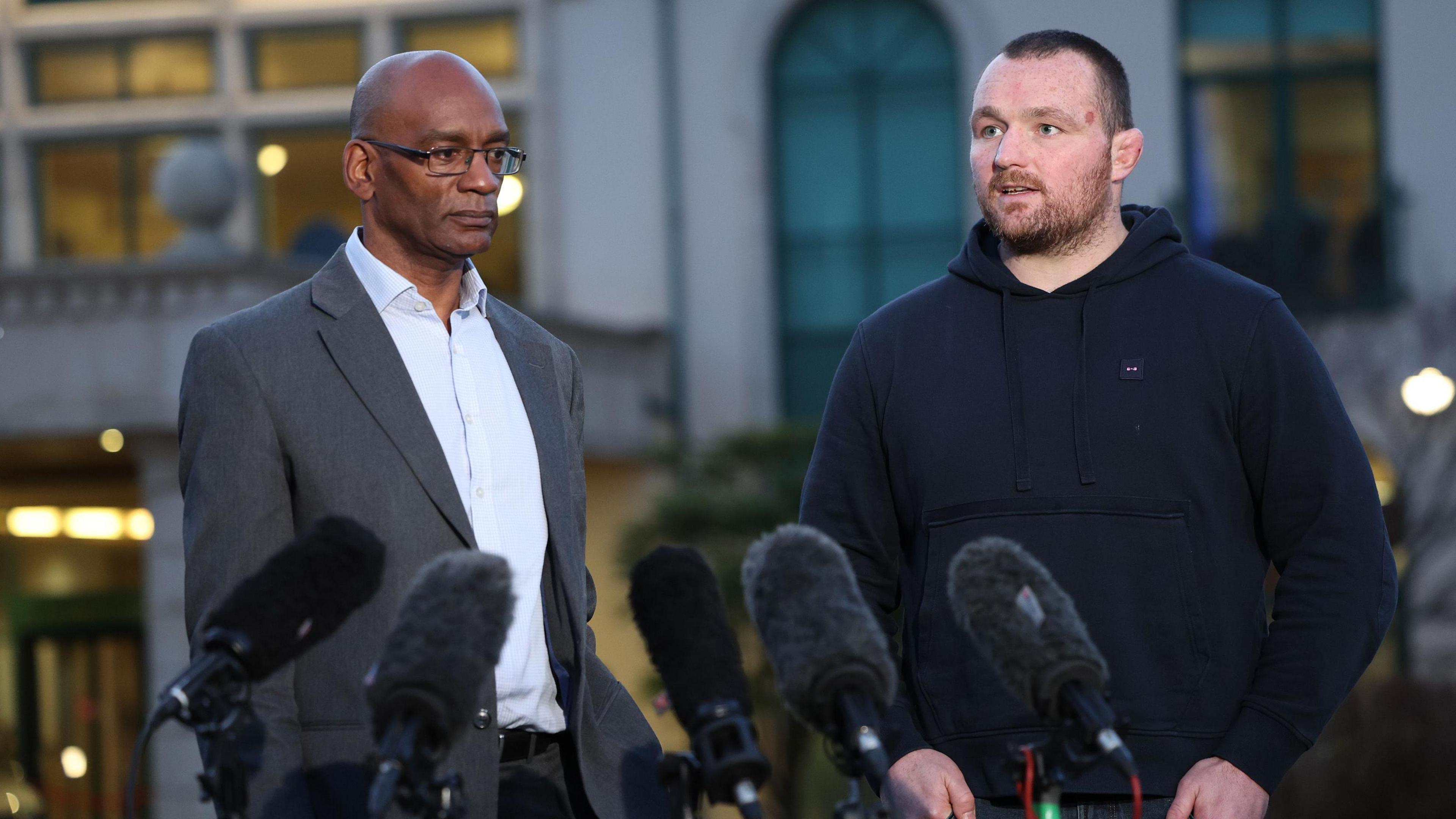 Nigel Walker and Ken Owens give a press conference at the Vale Resort