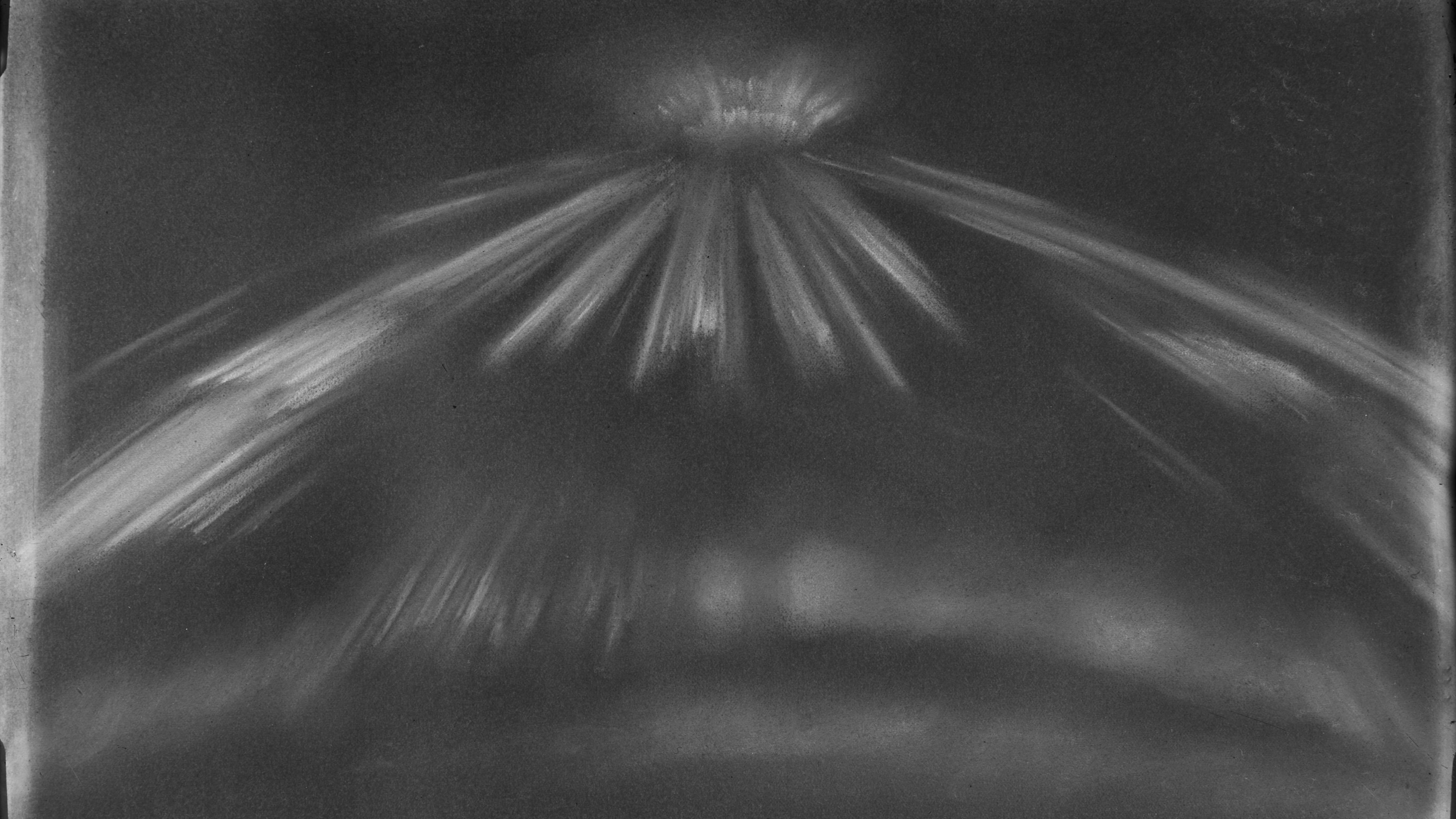 A grainy photograph of a sketch of the Northern Lights made in the 19th Century