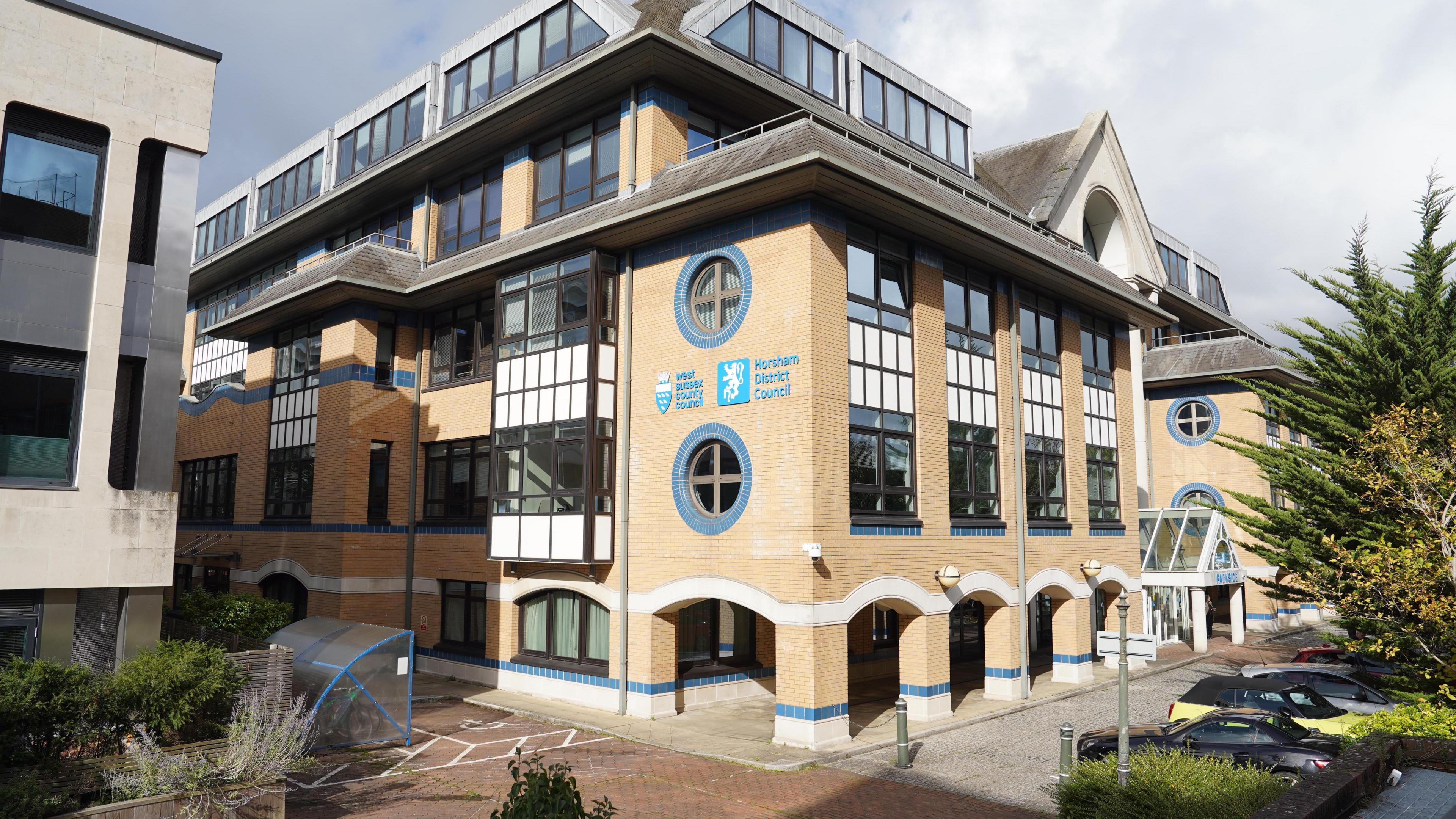 Outside of the building at the coroner's court in Horsham, West Sussex