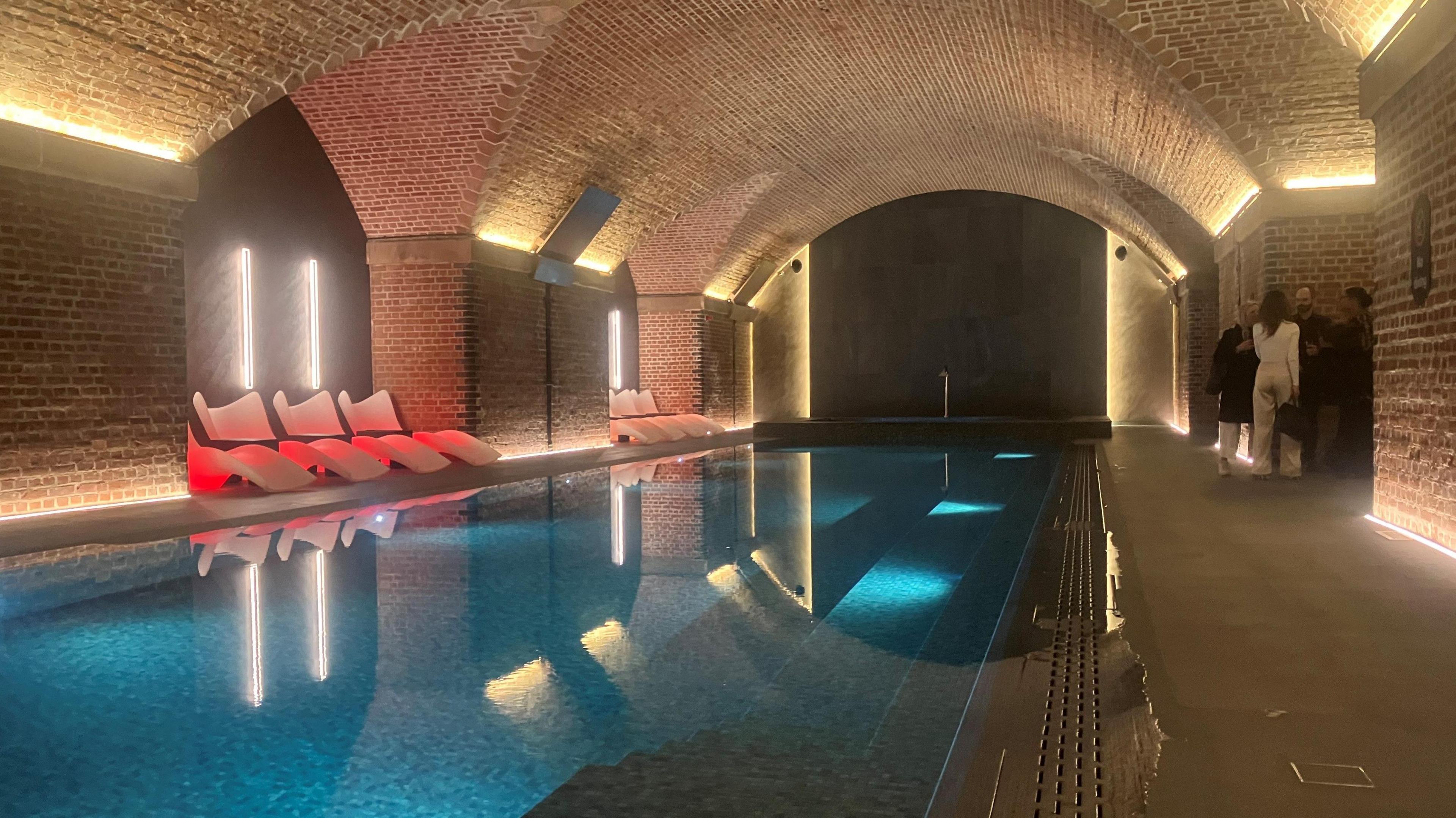 Pool under a skyscraper