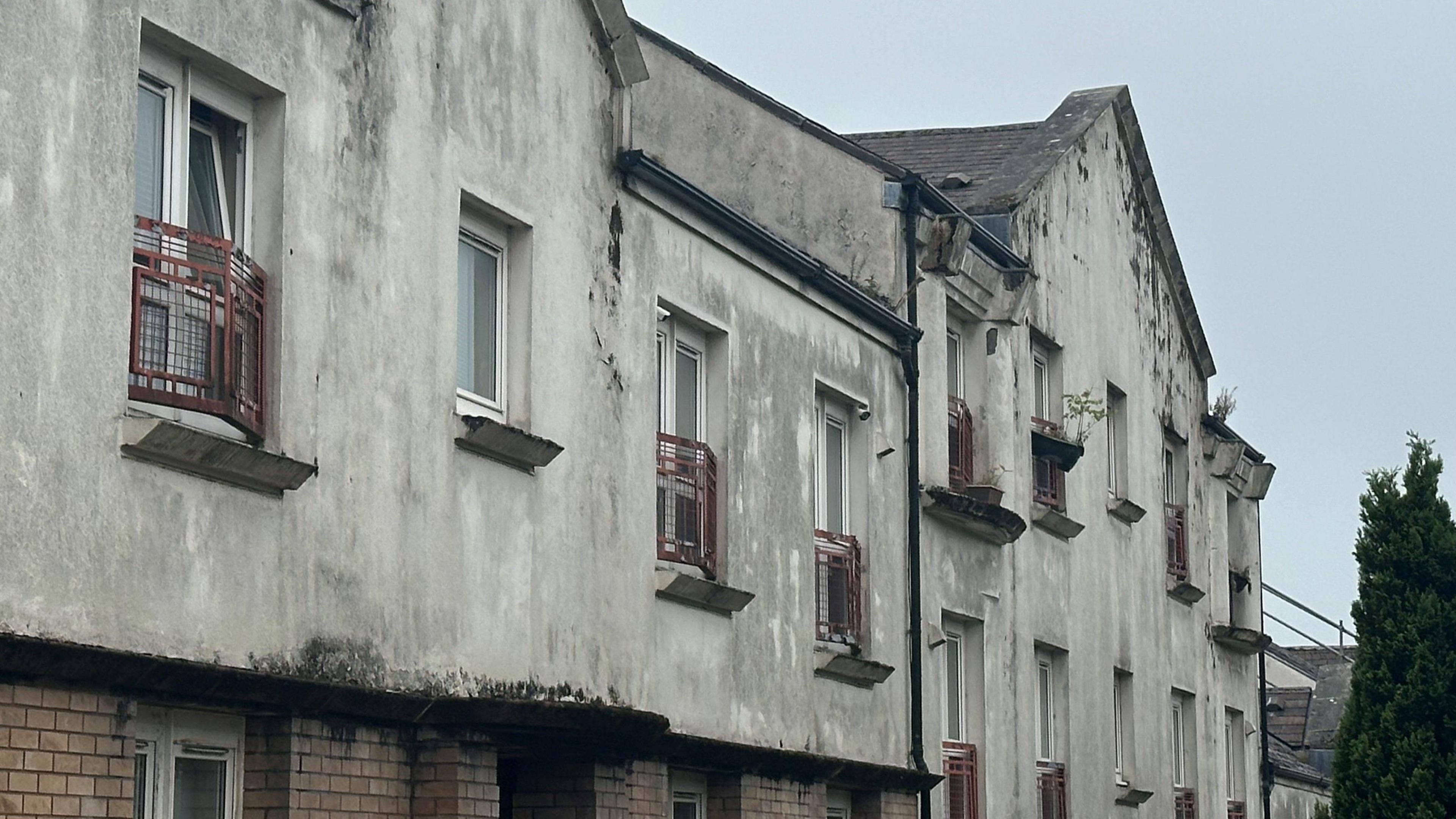 Houses, looking rundown with mould on the concrete