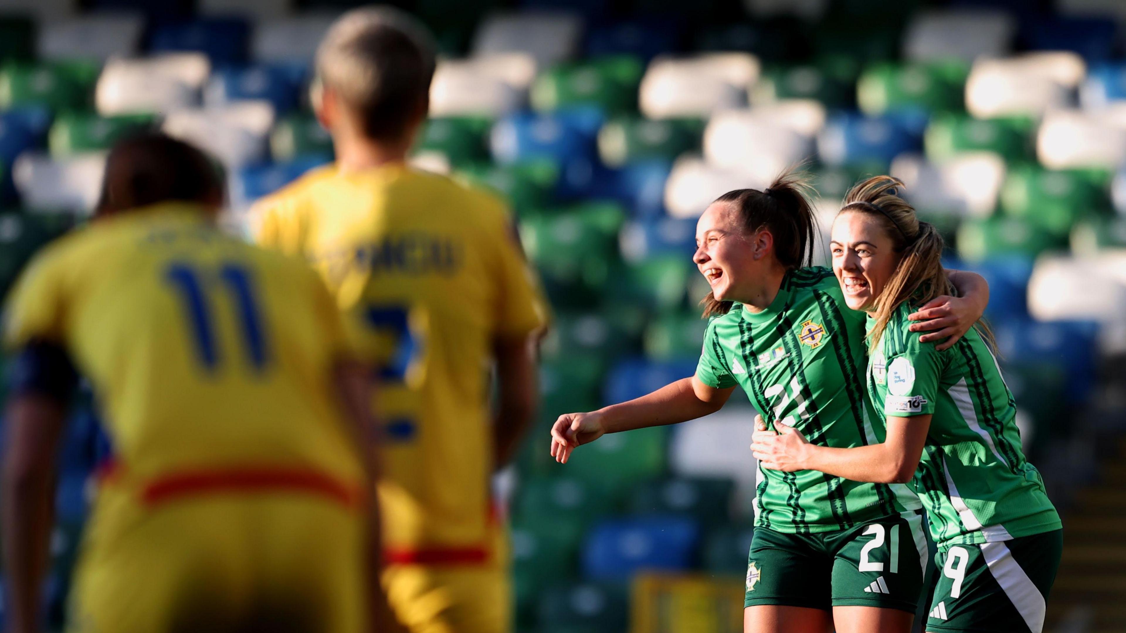 Kascie Weir celebrates after scoring for Northern Ireland.