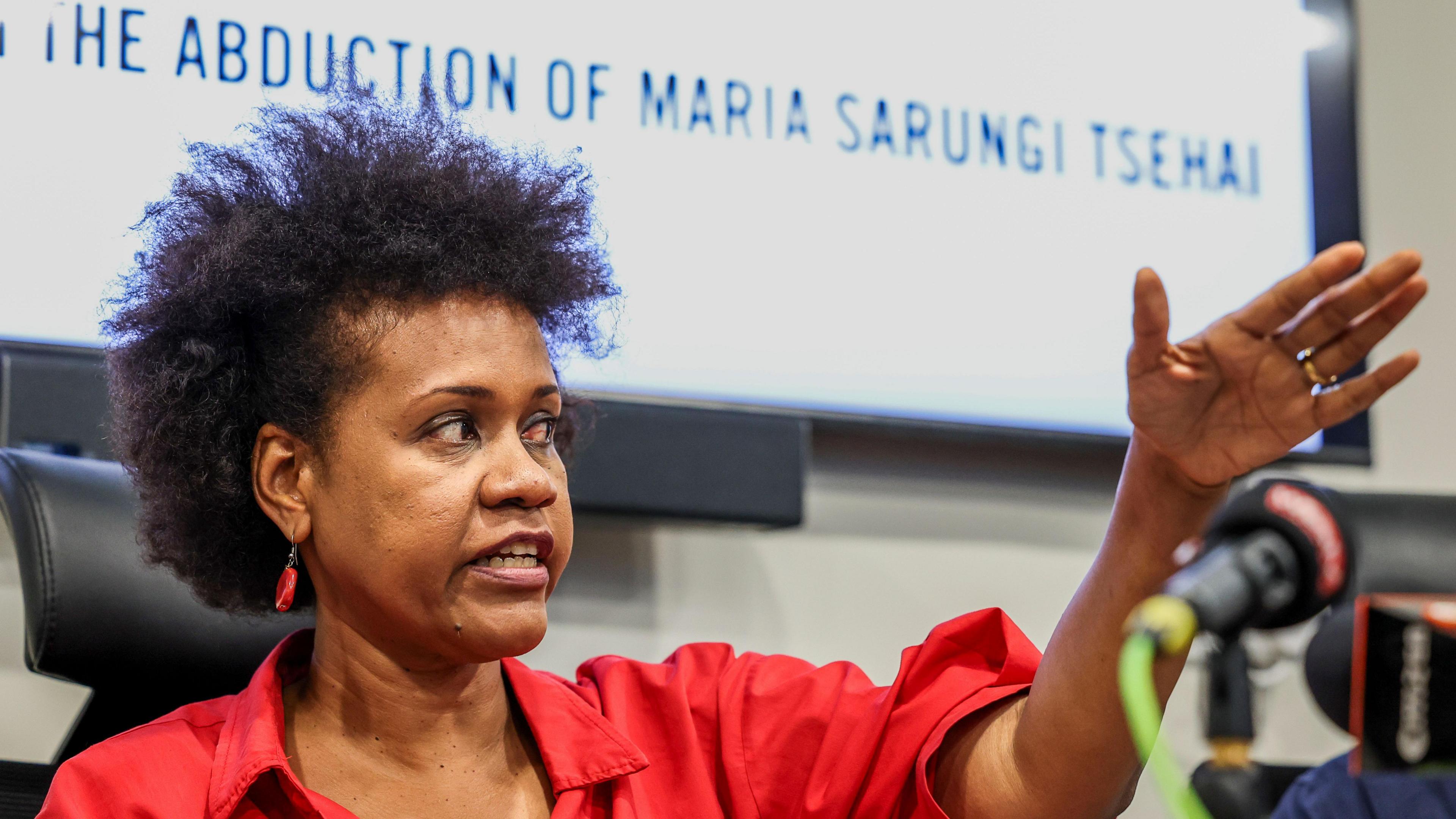 A photo of Maria Sarungi Tsehai during the press briefing in Kenya's capital Nairobi 