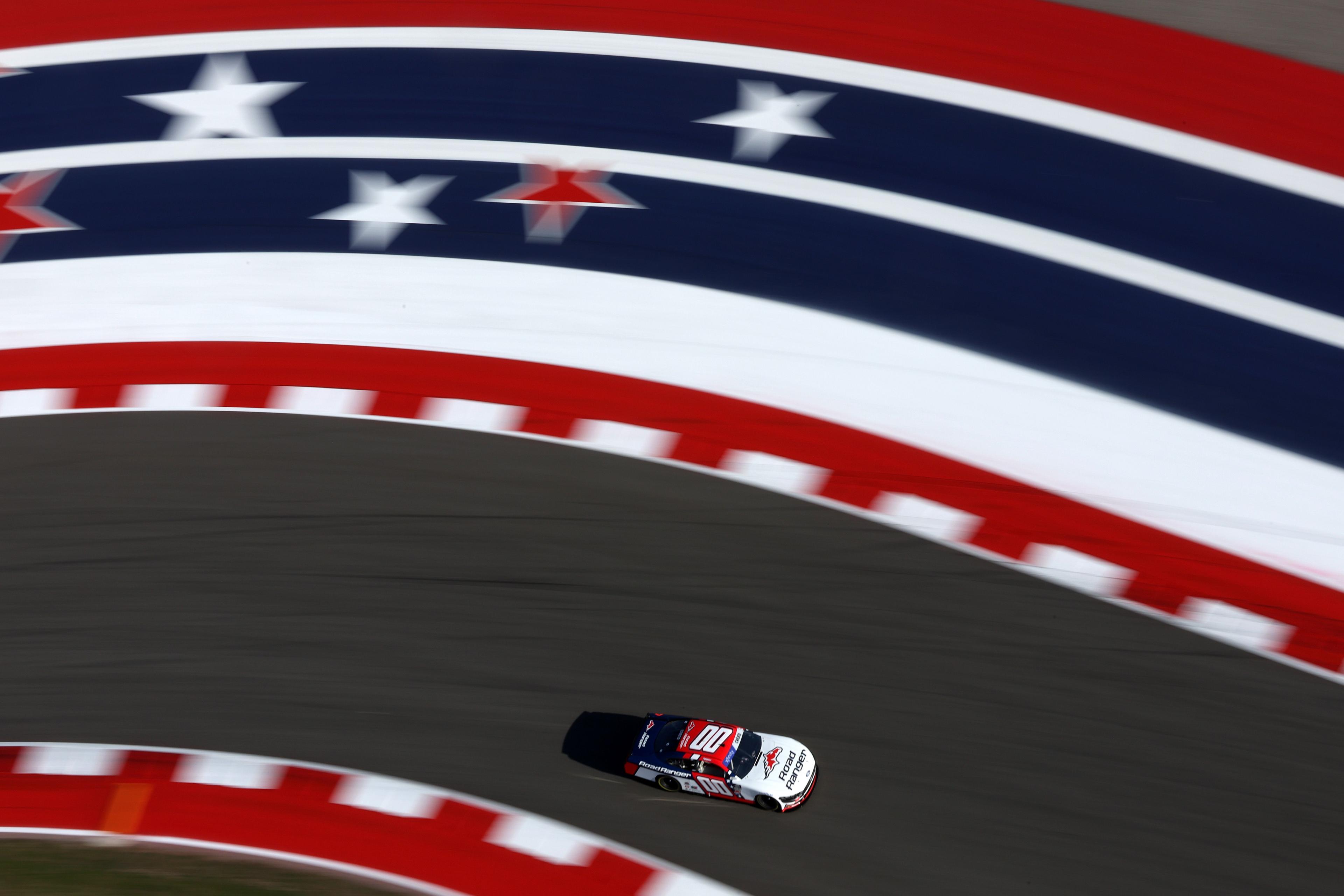 Driver of the Road Ranger Ford, Sheldon Creed, drives during practice for the NASCAR Xfinity Series Focused Health 250 at Circuit of The Americas in Austin