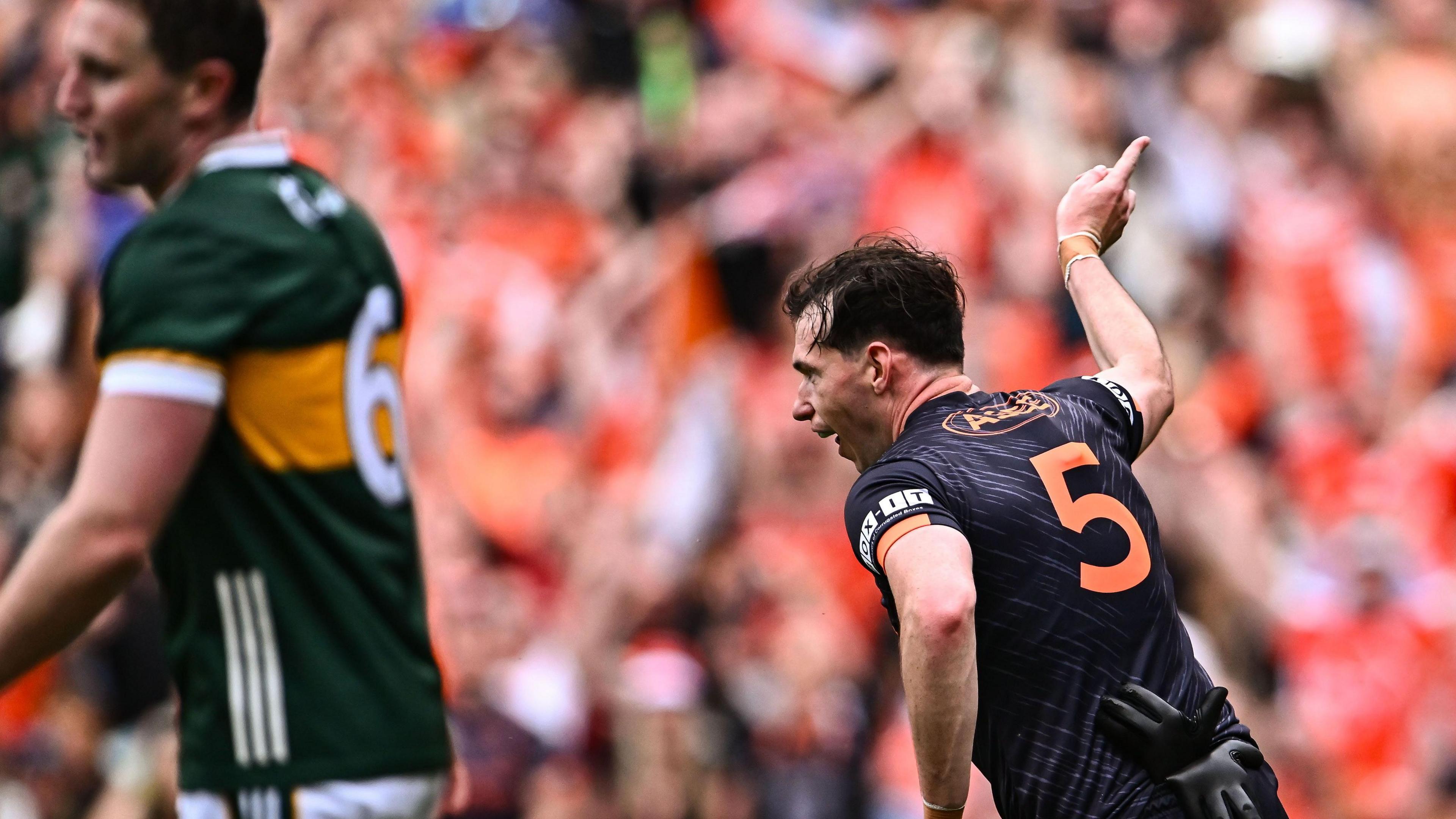 Barry McCambridge celebrates after scoring Armagh's crucial goal in the All-Ireland semi-final win over Kerry