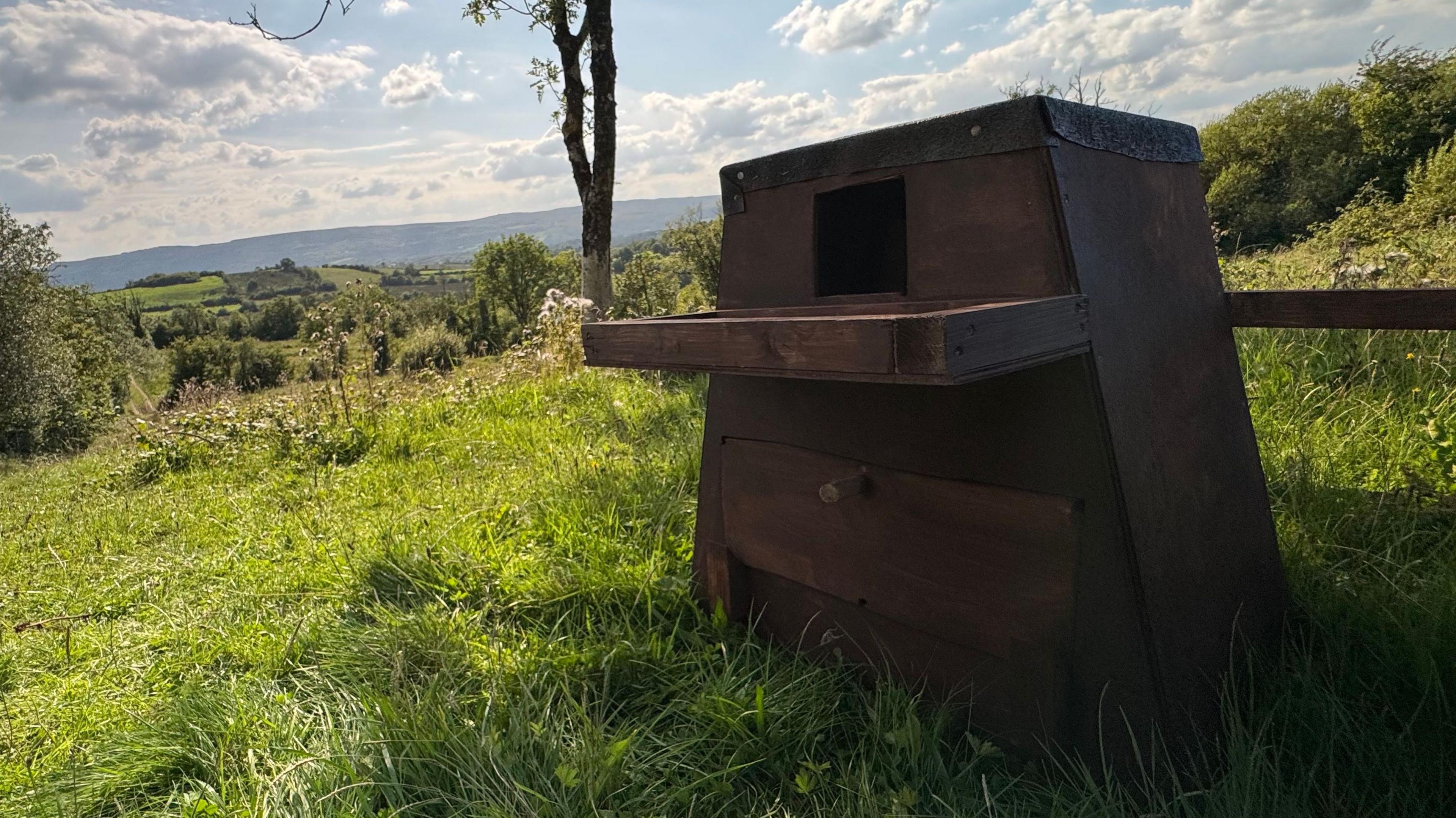 A nest box in a green field