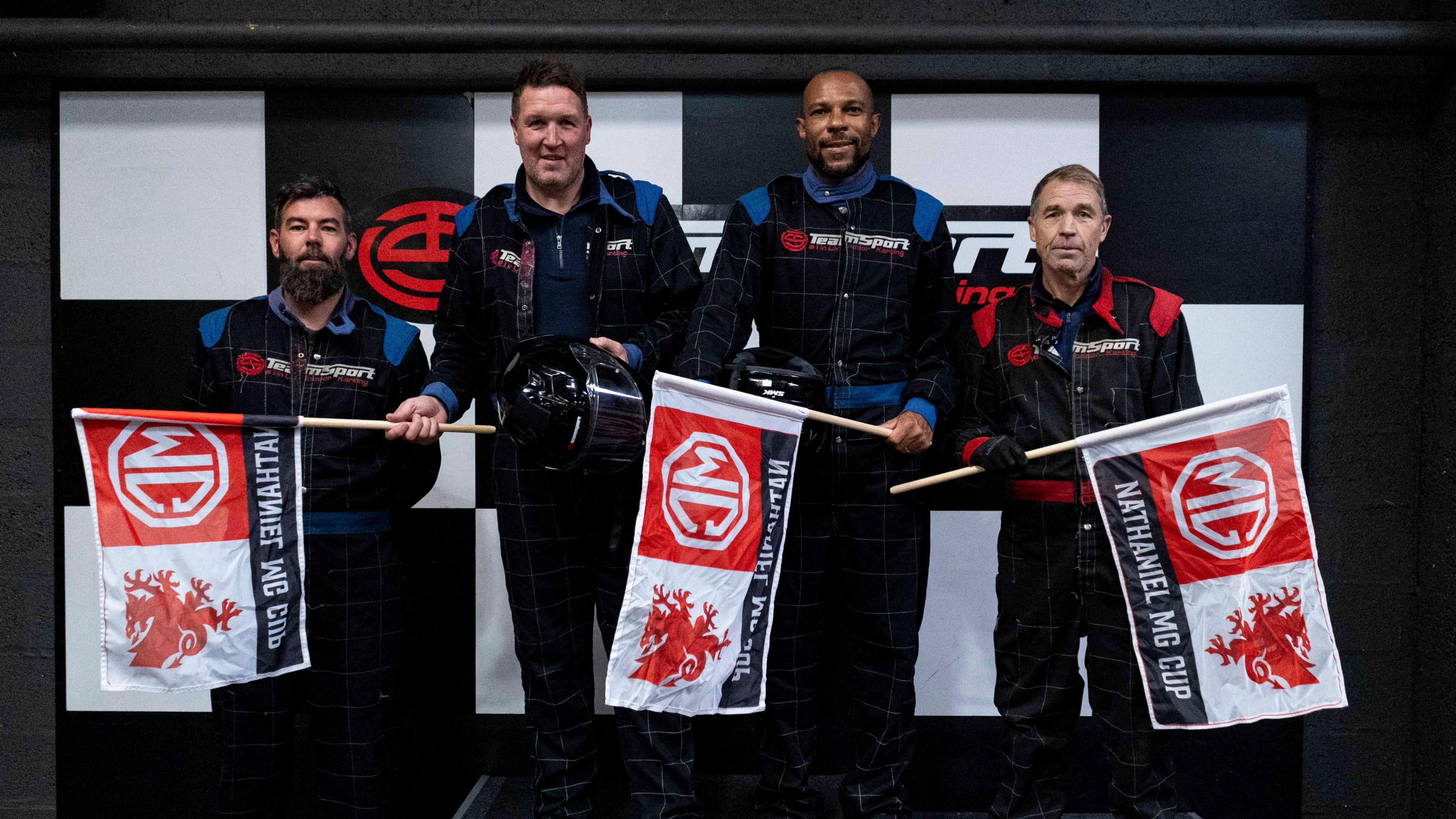 From left to right Joe Ledley, Scott Young, Danny Gabbidon and Andy Legg take their places on the podium after the race